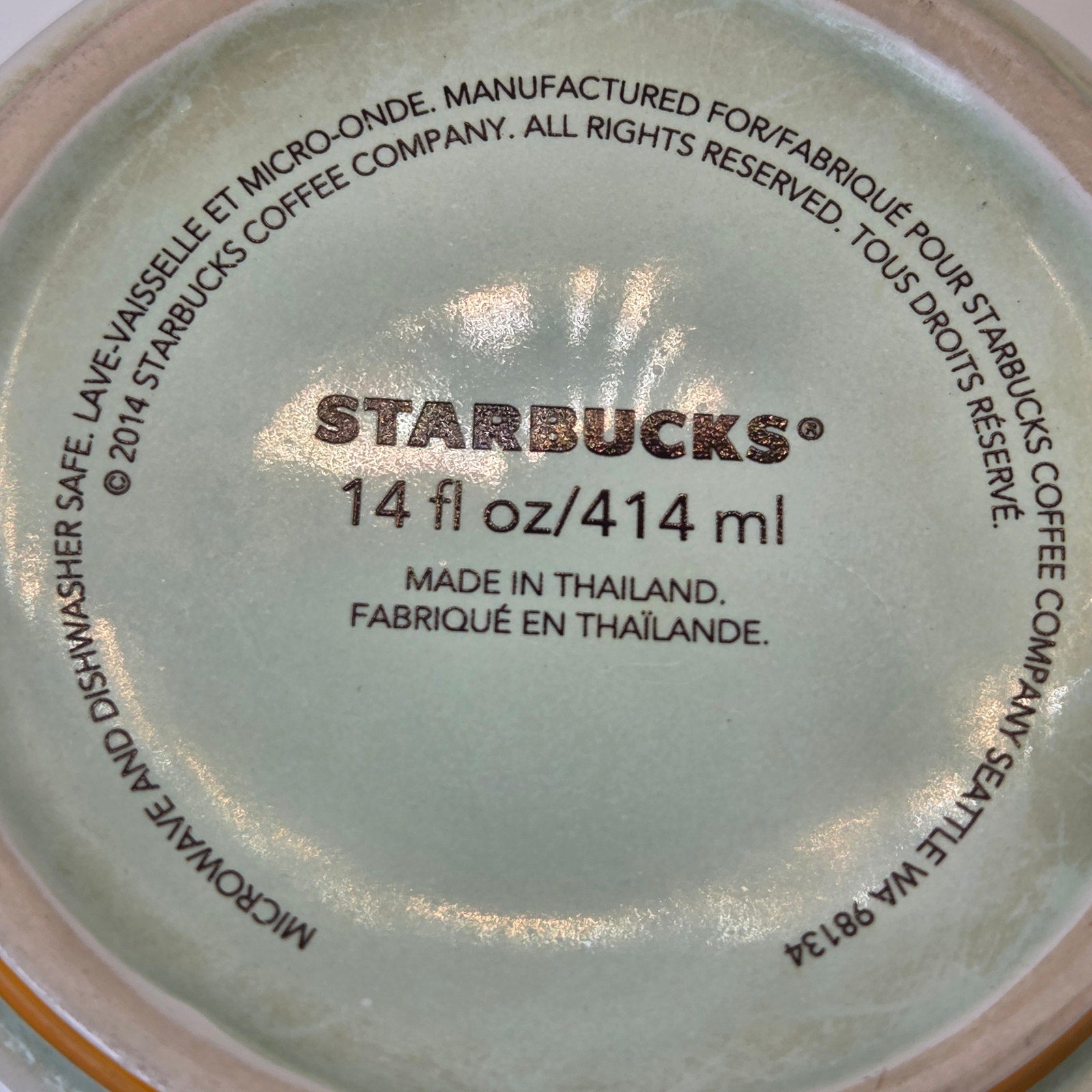 Starbucks 2014 Mint Green White Ribbed Textured 14oz Ceramic Coffee Mug