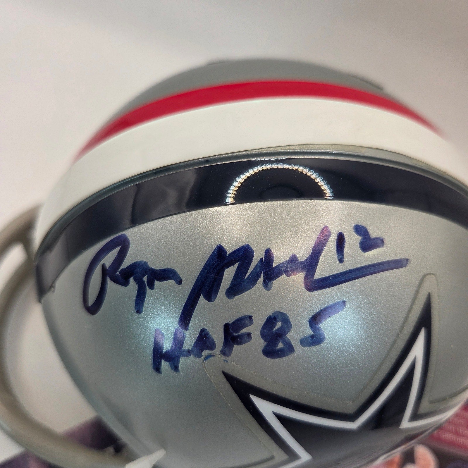 Dallas Cowboys Mini Helmet Roger Staubach Autographed w/ HOF 85 JSA COA
