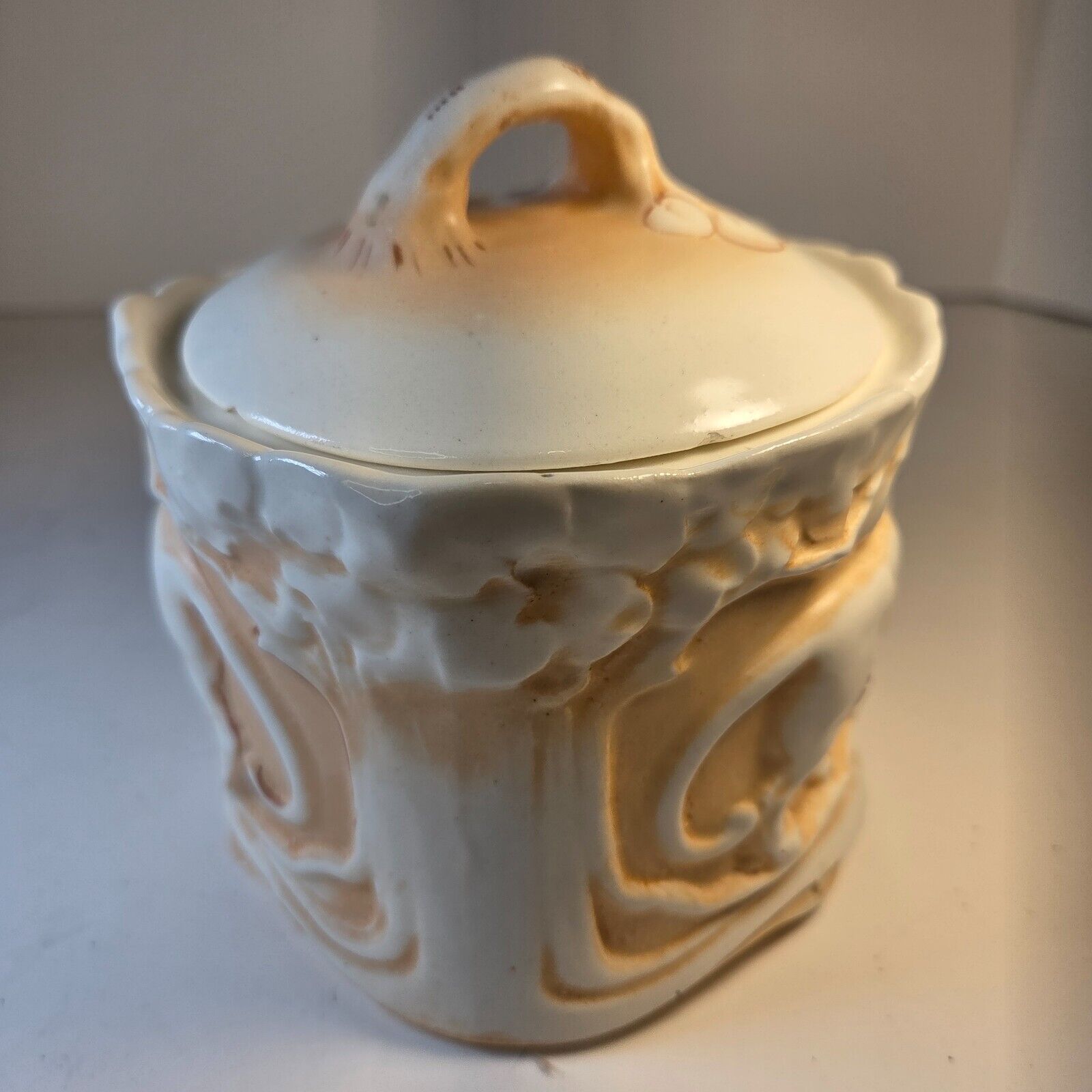 Vintage Czech Tobacco Jar Lion Motif Czecho-Slovakia Marked Ceramic 1920s