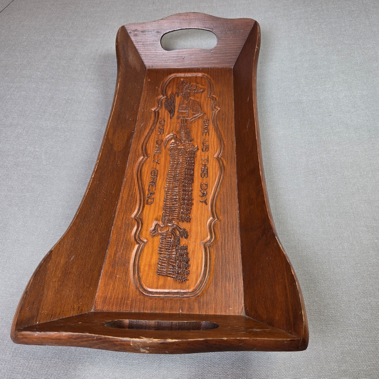 Vintage Wooden Bread Basket Tray Give Us This Day Our Daily Bread 18in