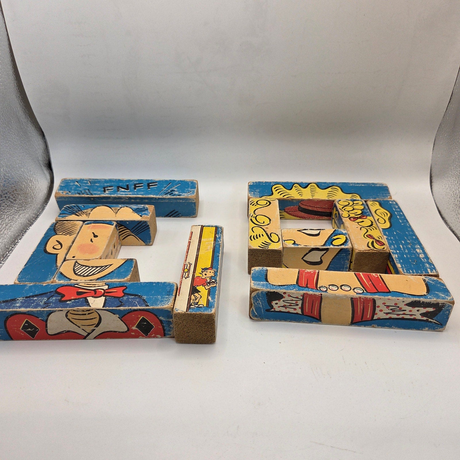 Vintage 1930s Dagwood & Blondie Wooden Comic Puzzle Blocks Lot of 13 Incomplete
