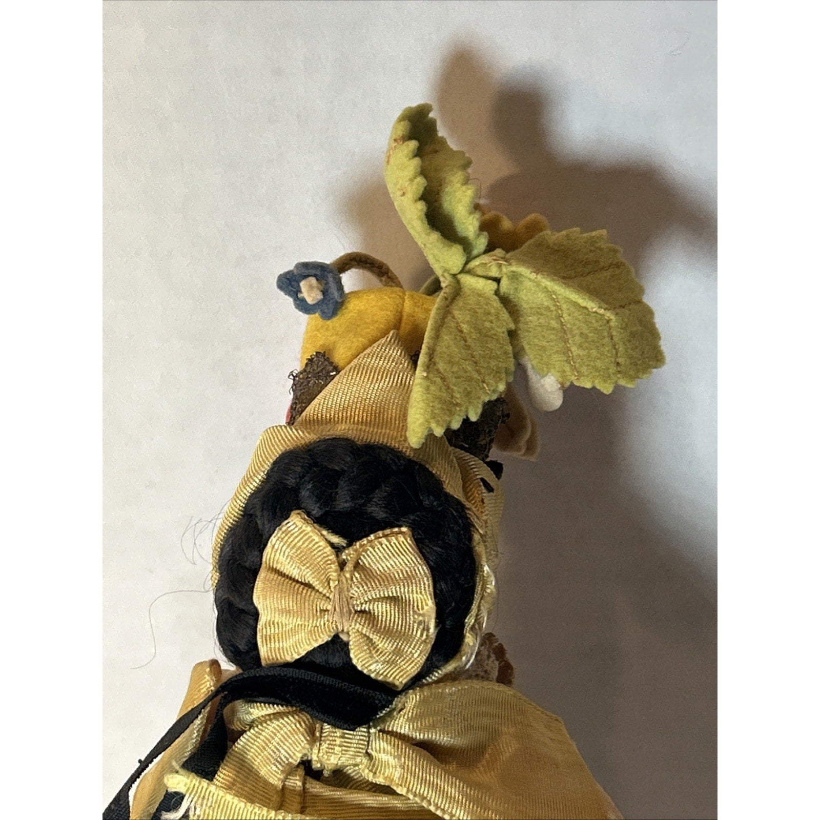 Antique Italian Lenci-Style Felt Doll w/ Flower Pot 11” Val Gardena c.1920s
