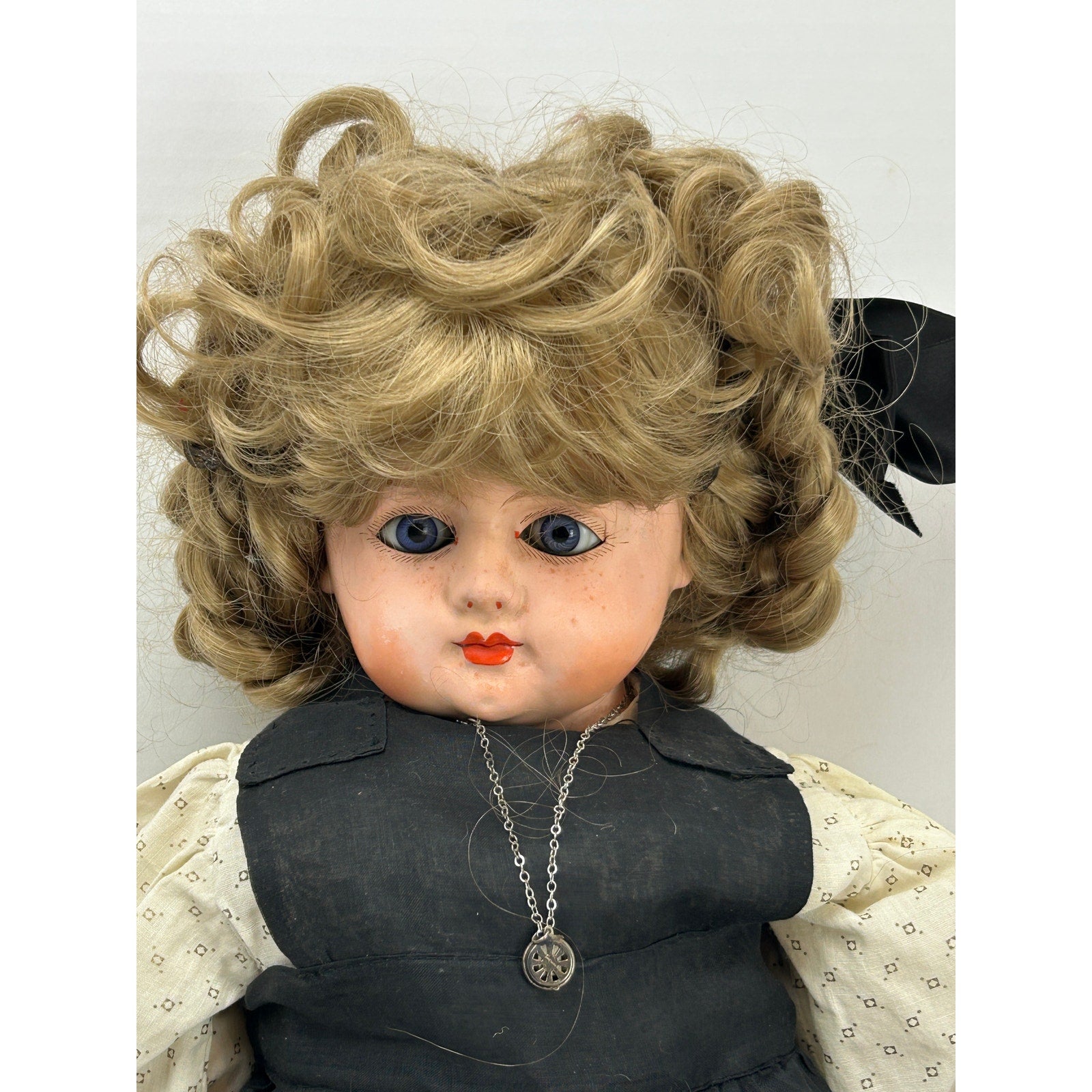 Antique Sonneberg-type Papier Mâché Doll 25in Closed Mouth Cloth Body