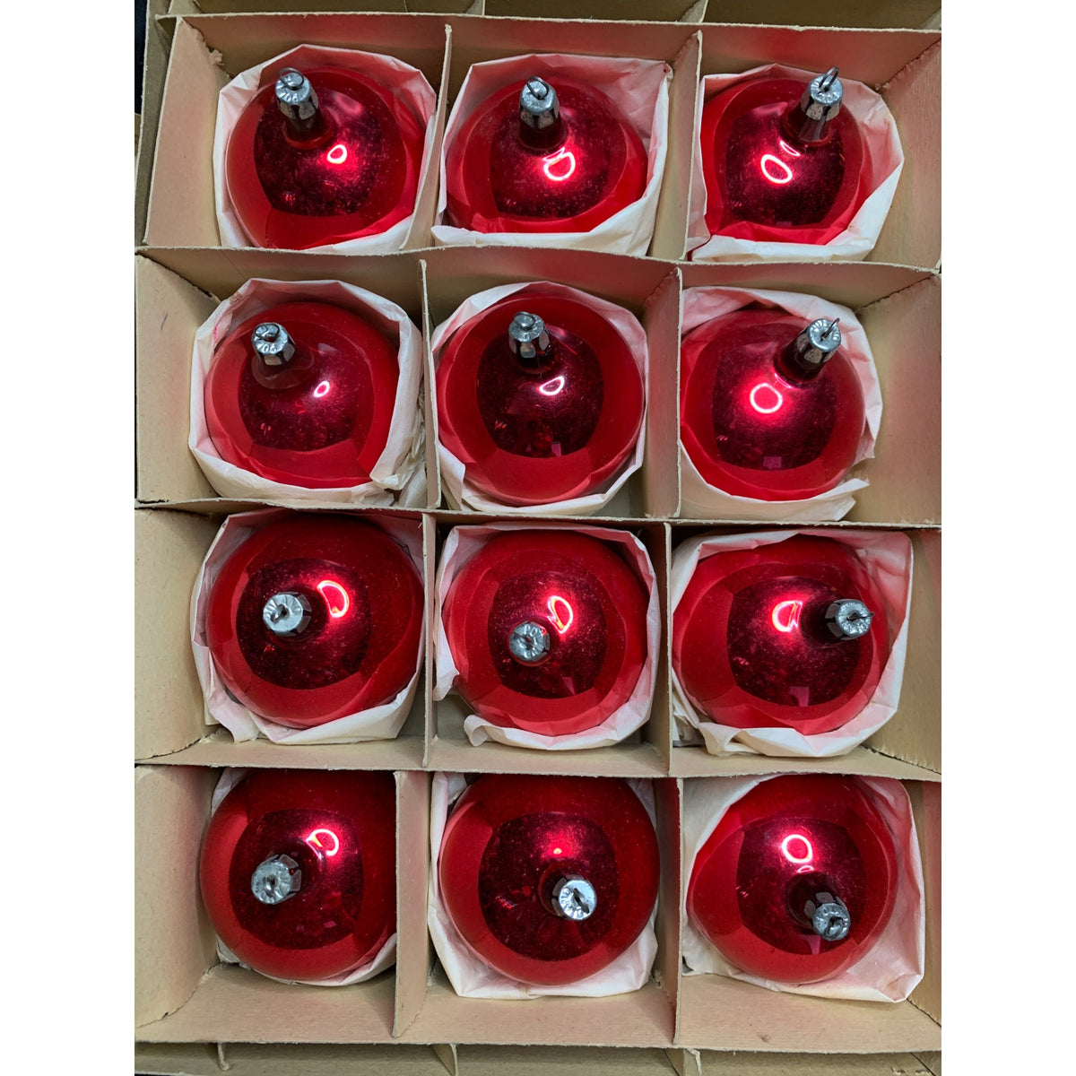 Vintage Fantasia Poland Red Glass Christmas Ball Ornaments 2.75" Box of 12