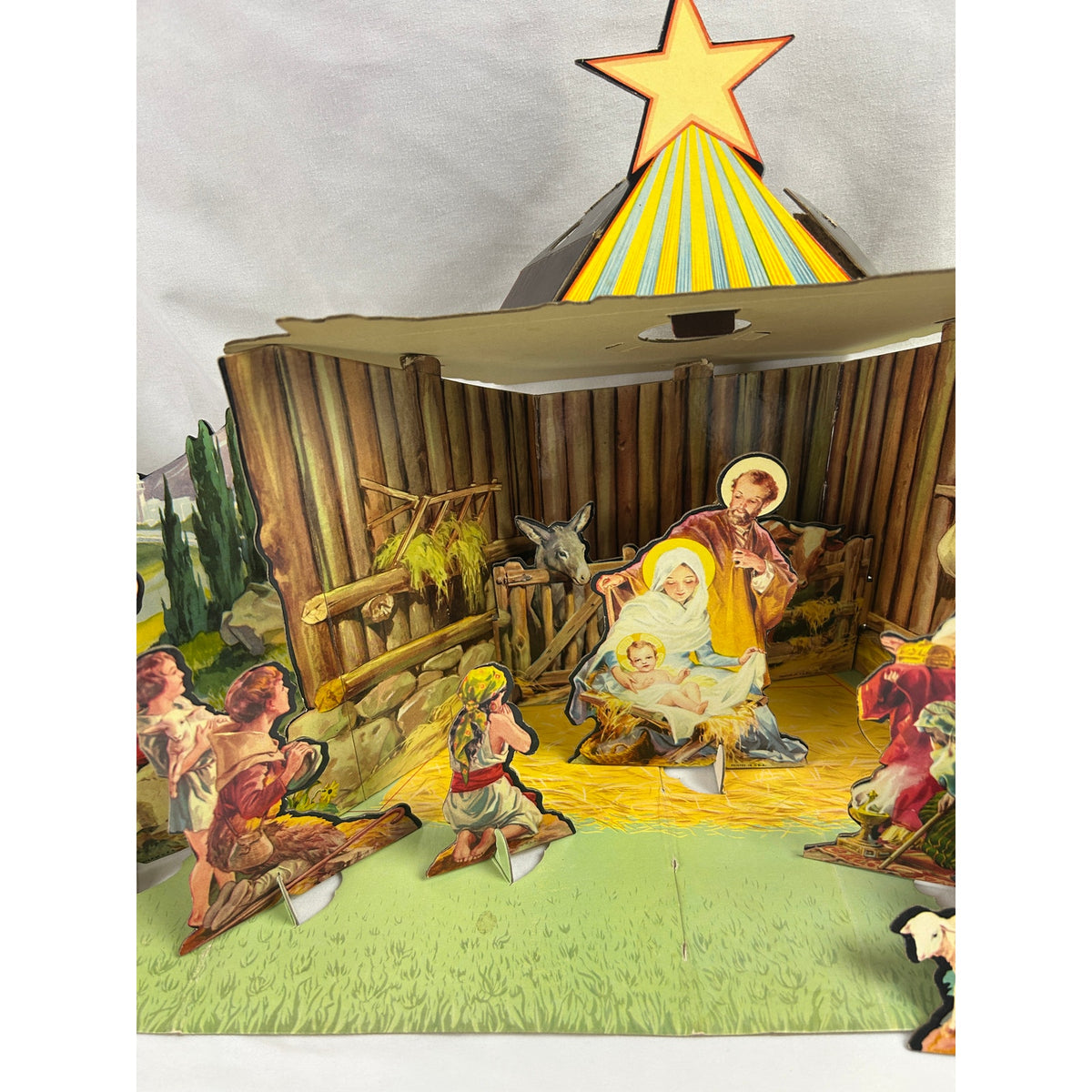 Vintage 1950s Christmas Manger Set No 743 Cardboard Nativity Complete Box