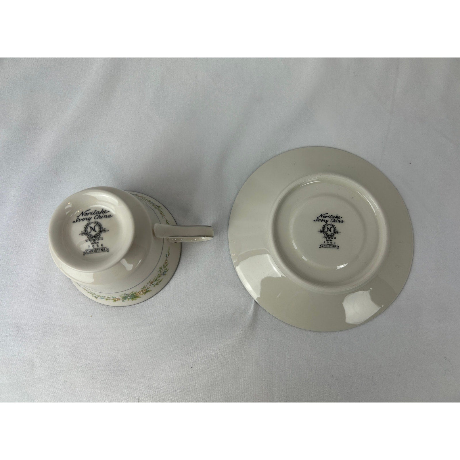 Noritake Christina 7056 Ivory China Tea Cup and Saucer Floral Silver Trim