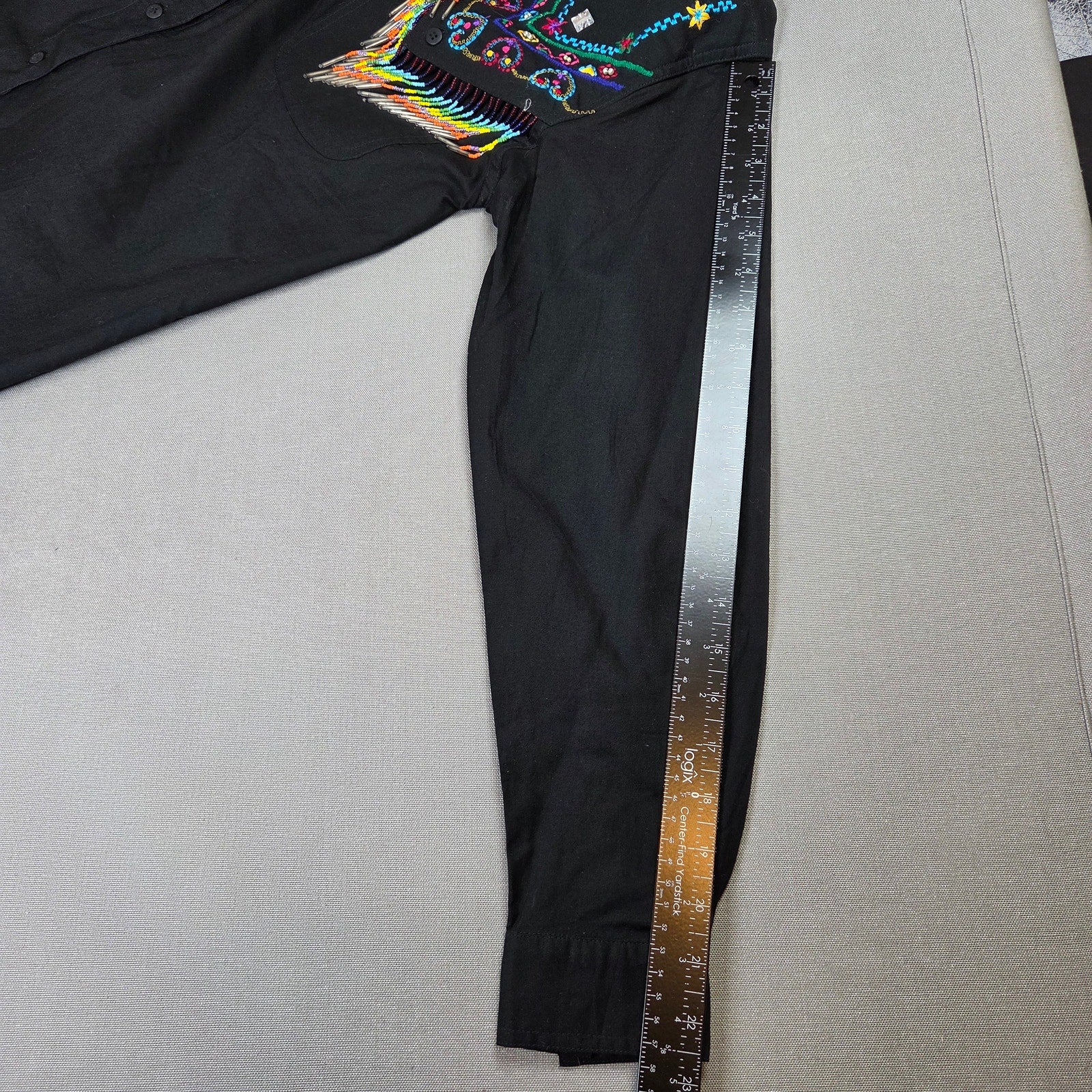 Side Saddle 1993 Beaded Fringe Western Button Shirt Black Cotton M Pad