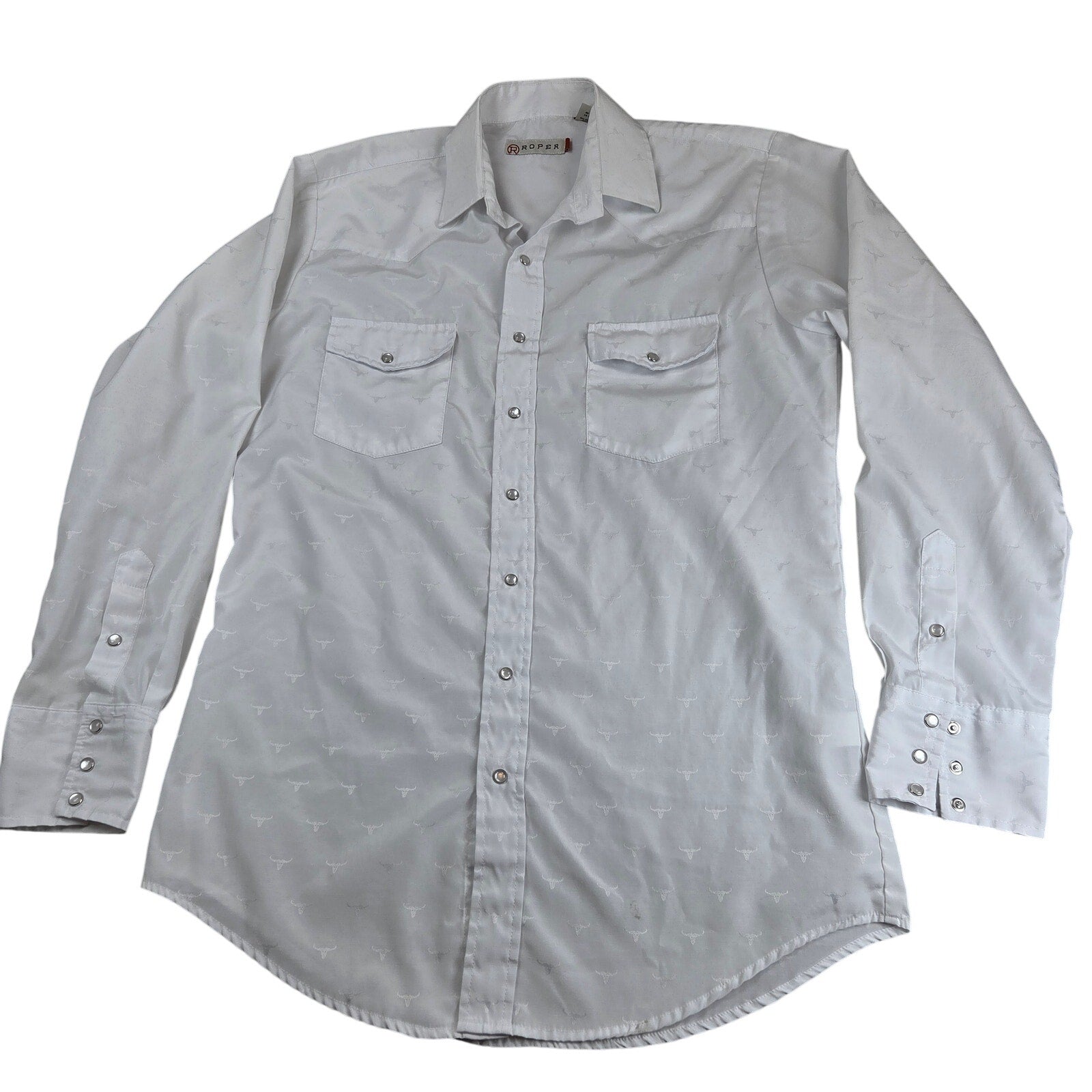 Roper Mens MT Medium Tall White Longhorn Jacquard Pearl Snap Western Shirt