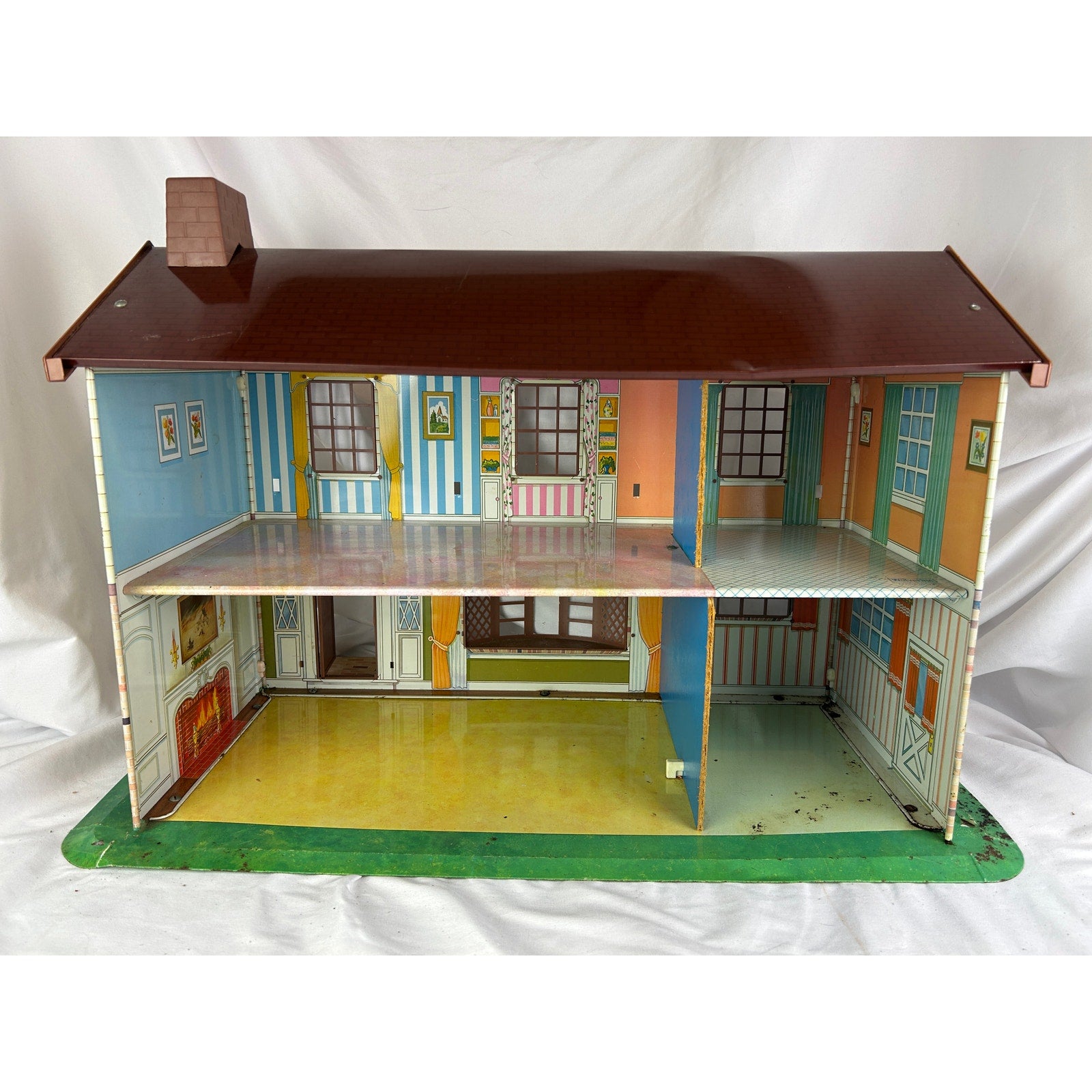 Vintage 1950s Marx Wolverine Tin Litho Dollhouse Two Story USA