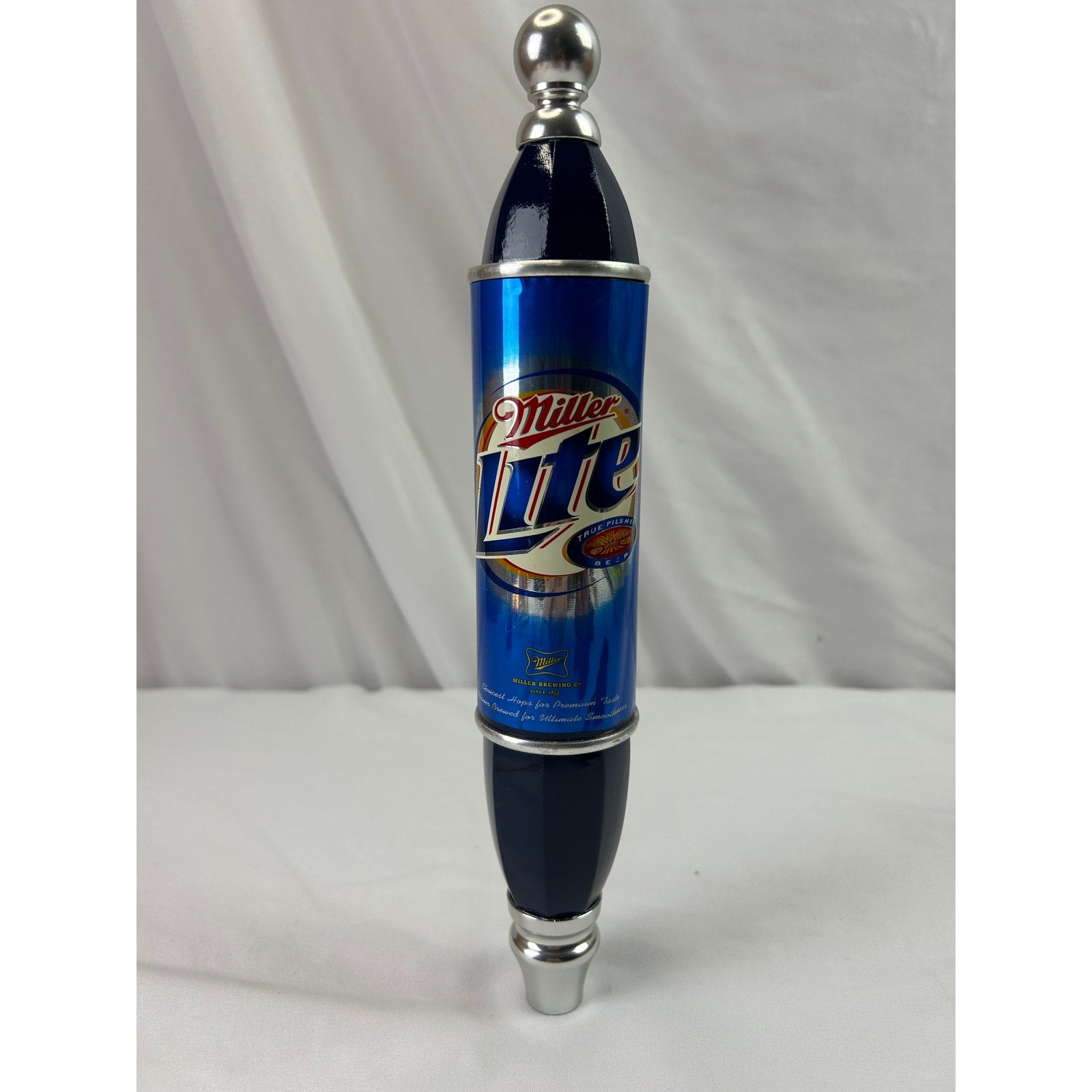 Vintage Miller Lite Beer Tap Handle Blue Can Chrome 12 Inch Breweriana