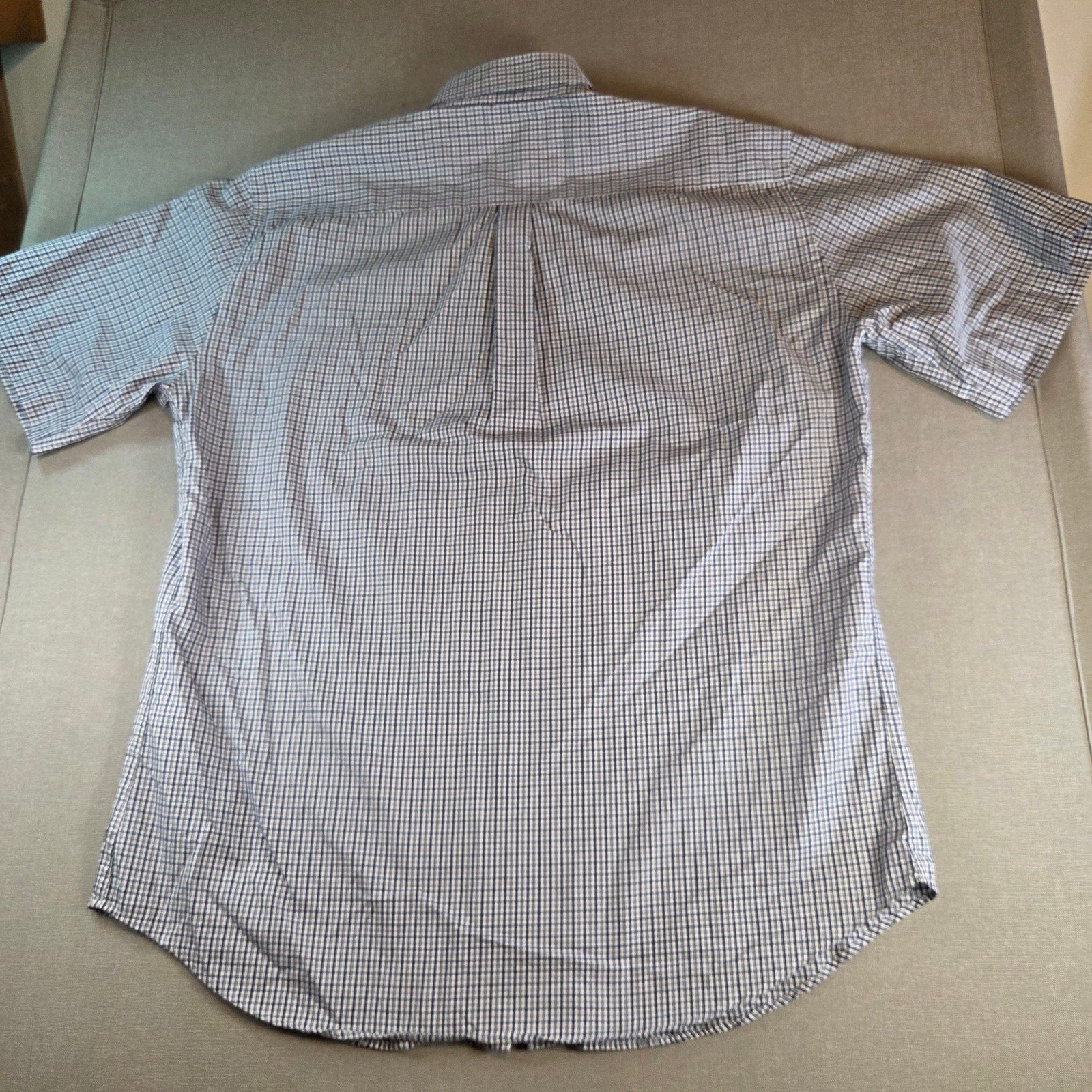 Peter Millar XL Button Up Shirt Cotton Blue White Check Short Sleeve