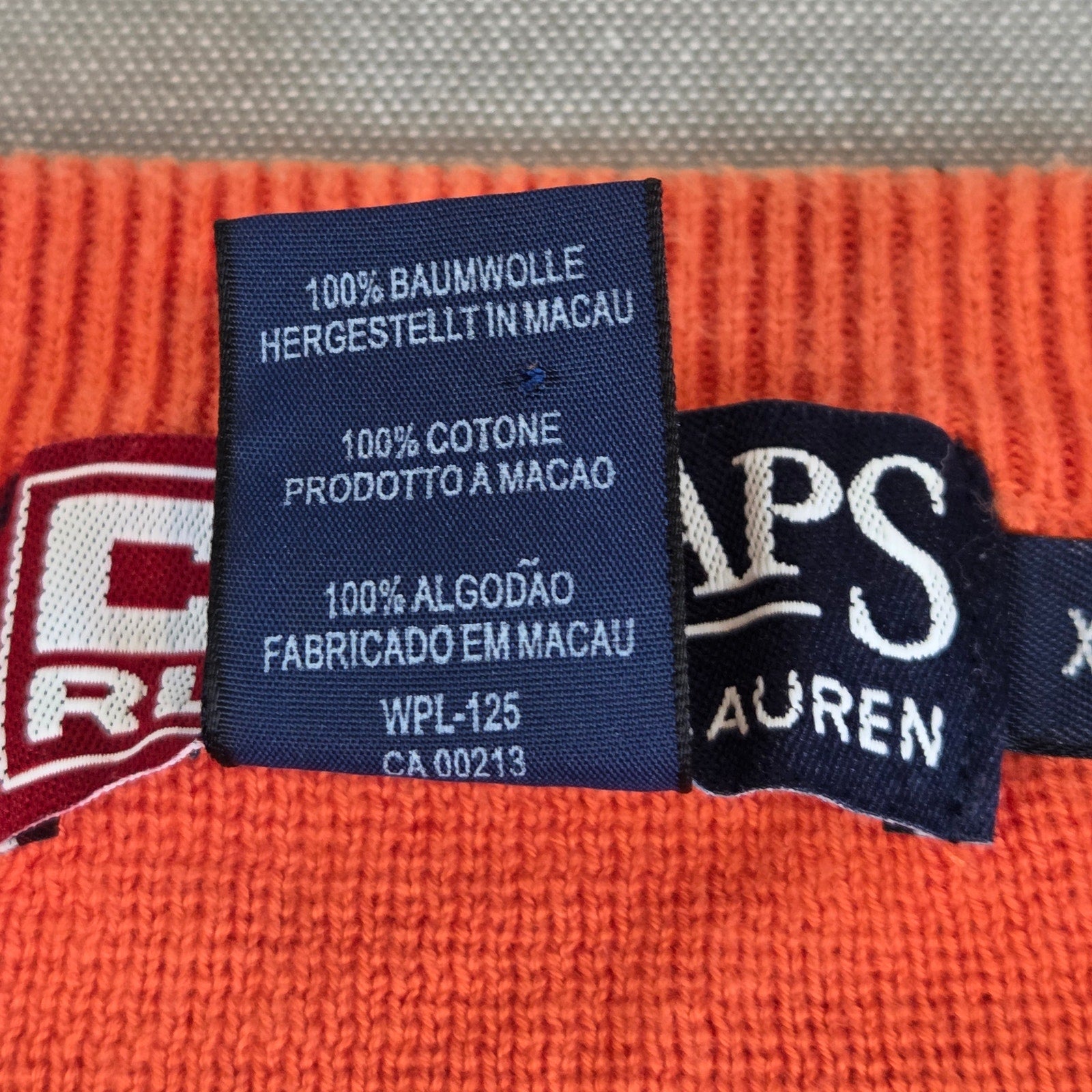 Vintage Chaps Ralph Lauren XXL Orange Navy Stripe Cotton Sweater Macau