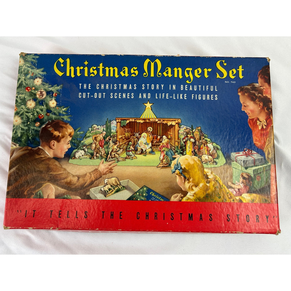 Vintage 1950s Christmas Manger Set No 743 Cardboard Nativity Complete Box