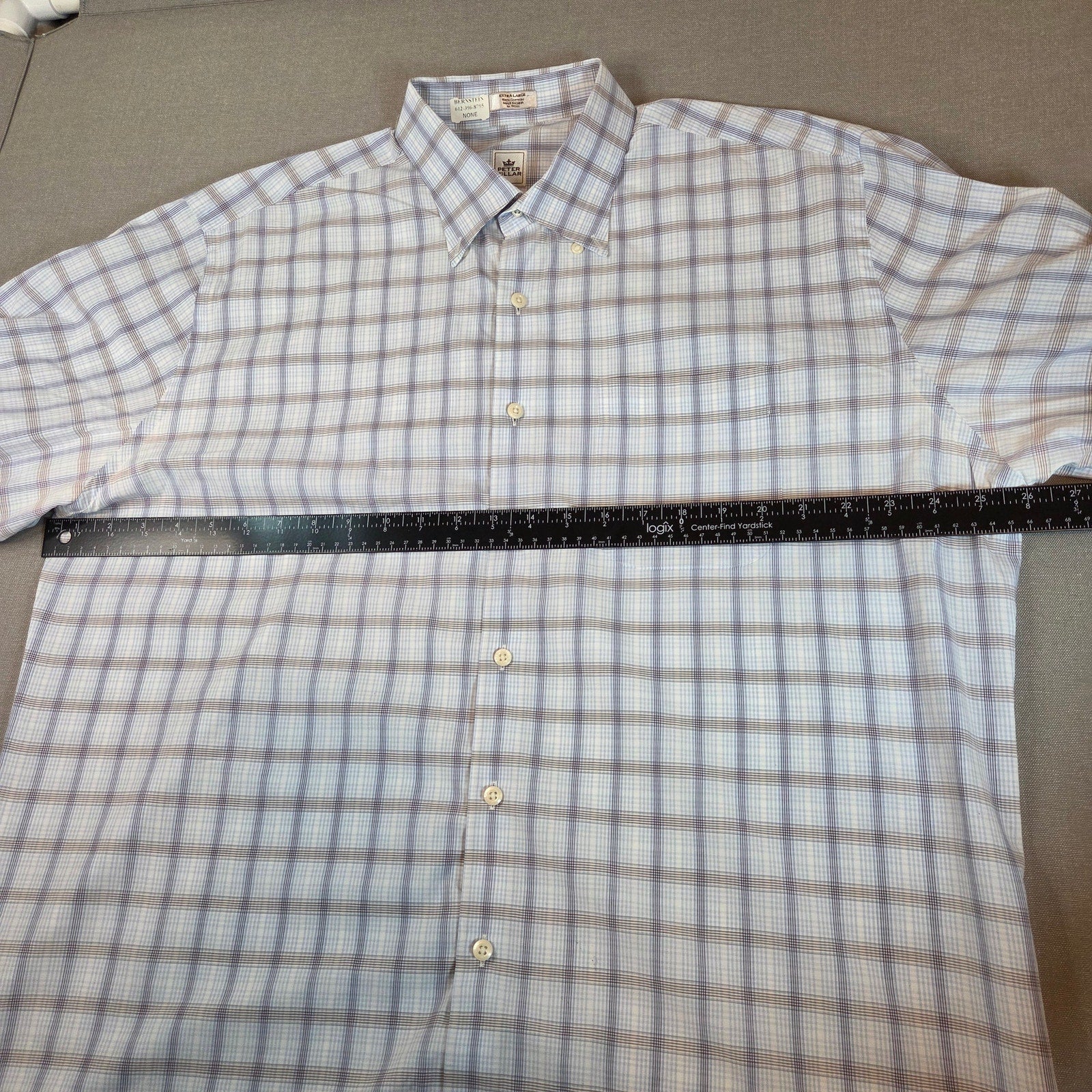 Peter Millar XL Cotton Plaid Button Down Shirt Blue Tan Long Sleeve Casual