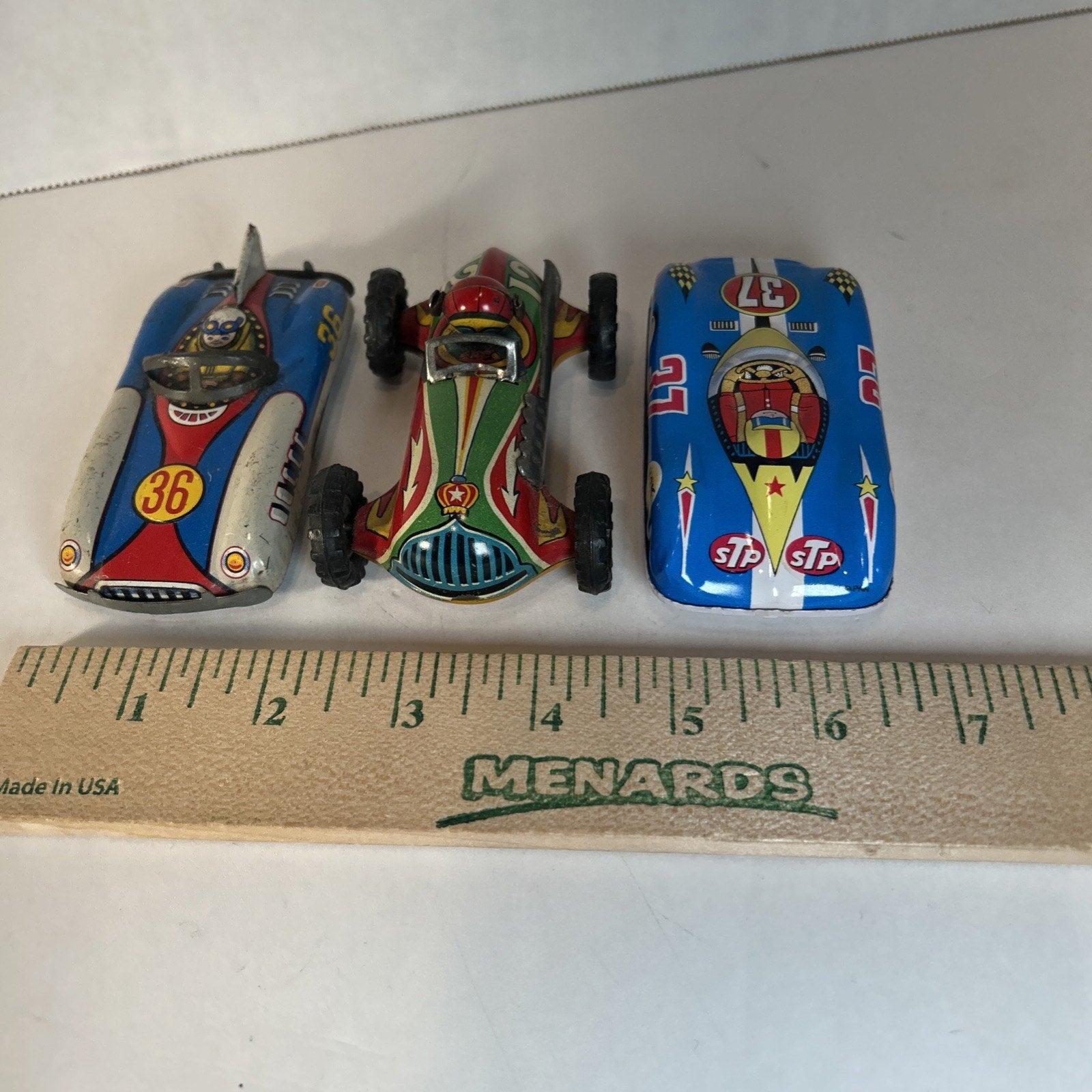 Lot of 3 Vintage Tin Litho Racing Cars Japan 1960s ALPS Lucky Toy Friction