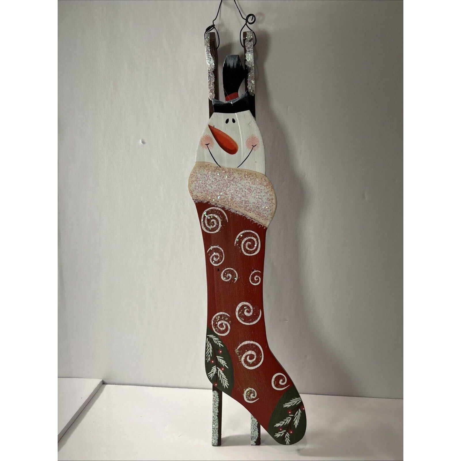 Wooden Christman Snowmen in Stocking Decorations