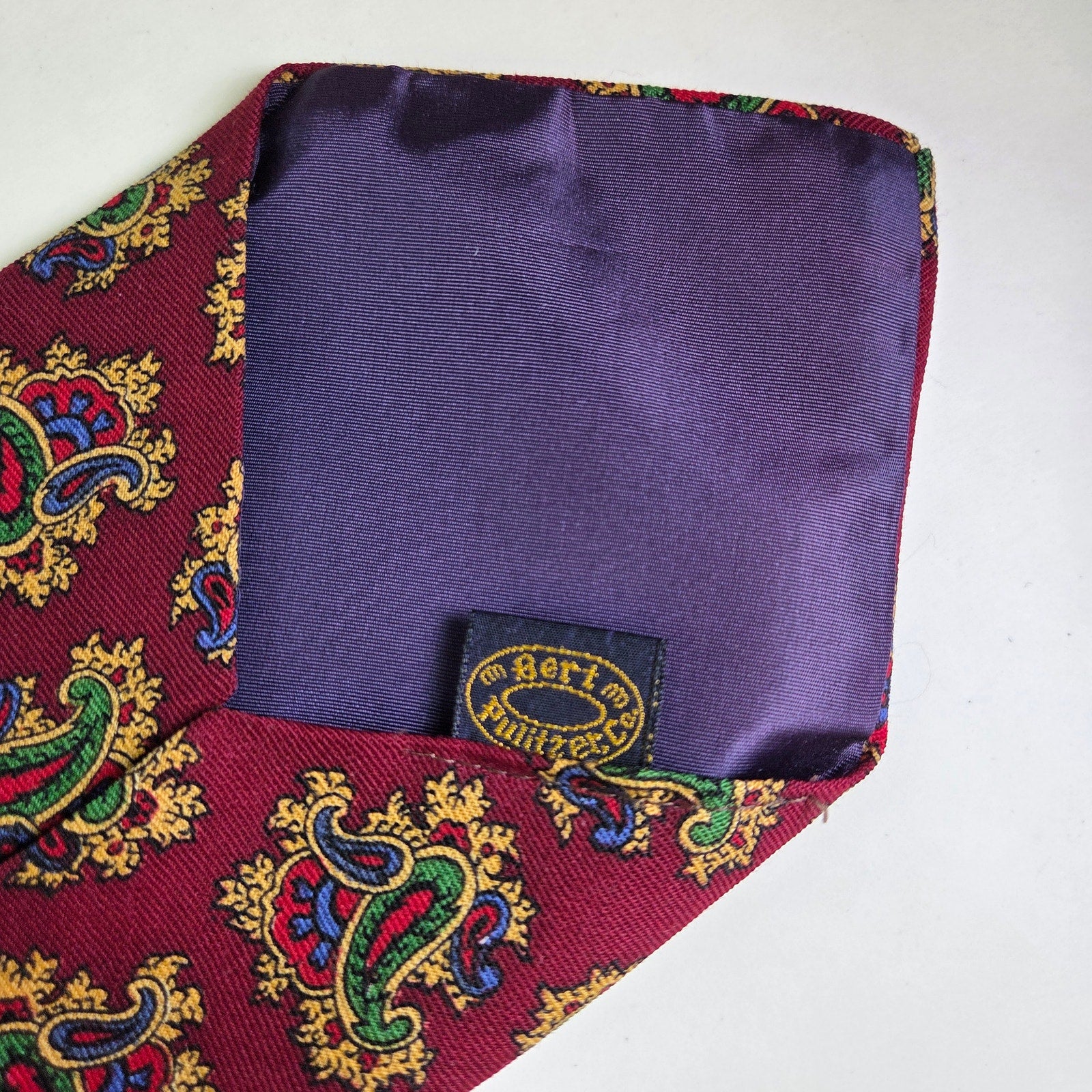 Vintage Bert Pulitzer Paisley Tie Maroon Gold Green 4.5" Wide Made USA