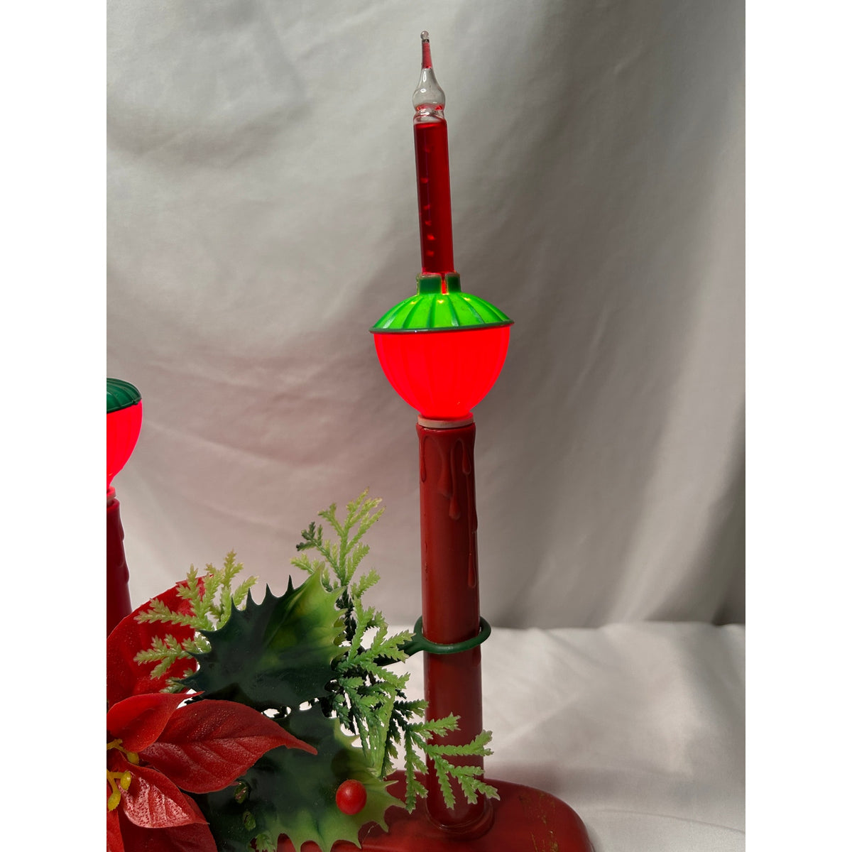 Vintage 3 Bubble Light Christmas Candolier Poinsettia Holly Centerpiece Works