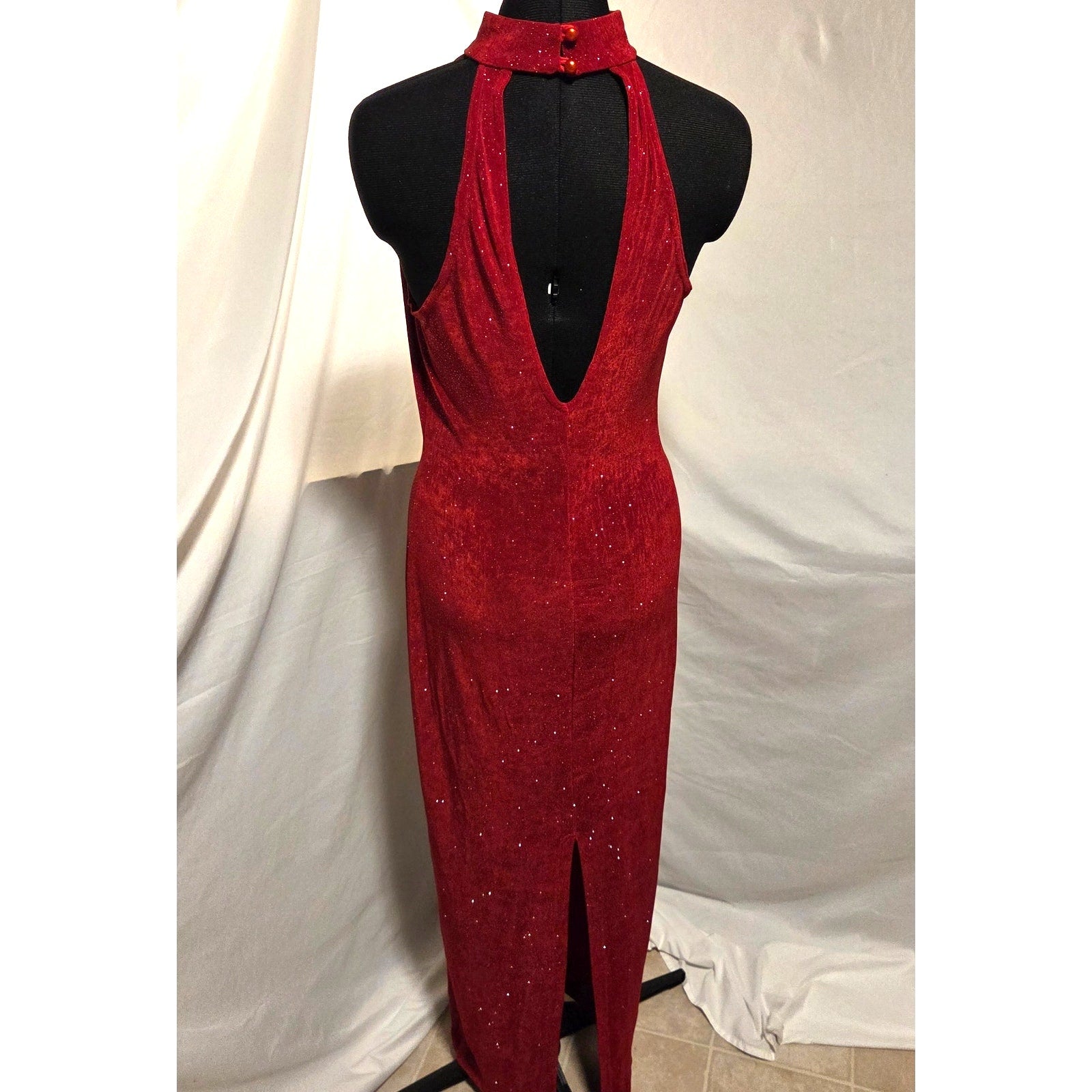 Roberta Evening Gown L Red Rhinestone Halter Formal Dress USA Style 72729