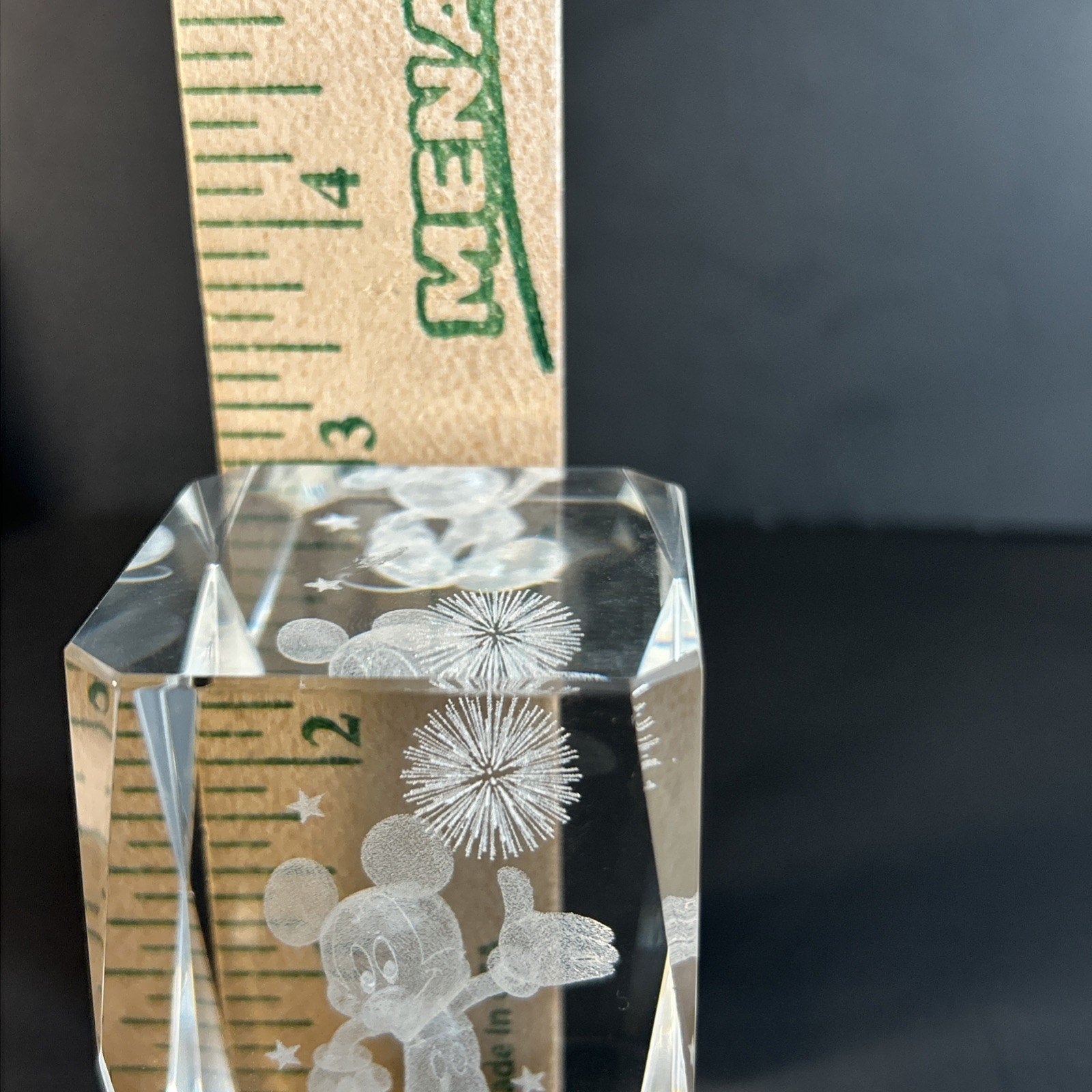Mickey Mouse with Fireworks 3d Etched Disney Crystal Glass 3"x2" Paper Weight