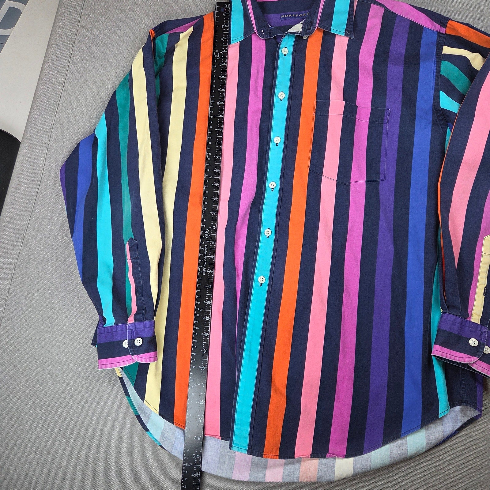 Norsport Mens L Multicolor Striped Button Down Shirt Cotton Malaysia Retro