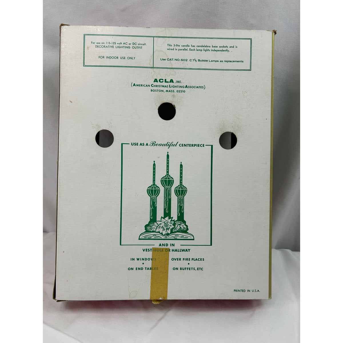 Vintage ACLA 3 Bubble Light Candolier Christmas Centerpiece Cat 379 Original Box