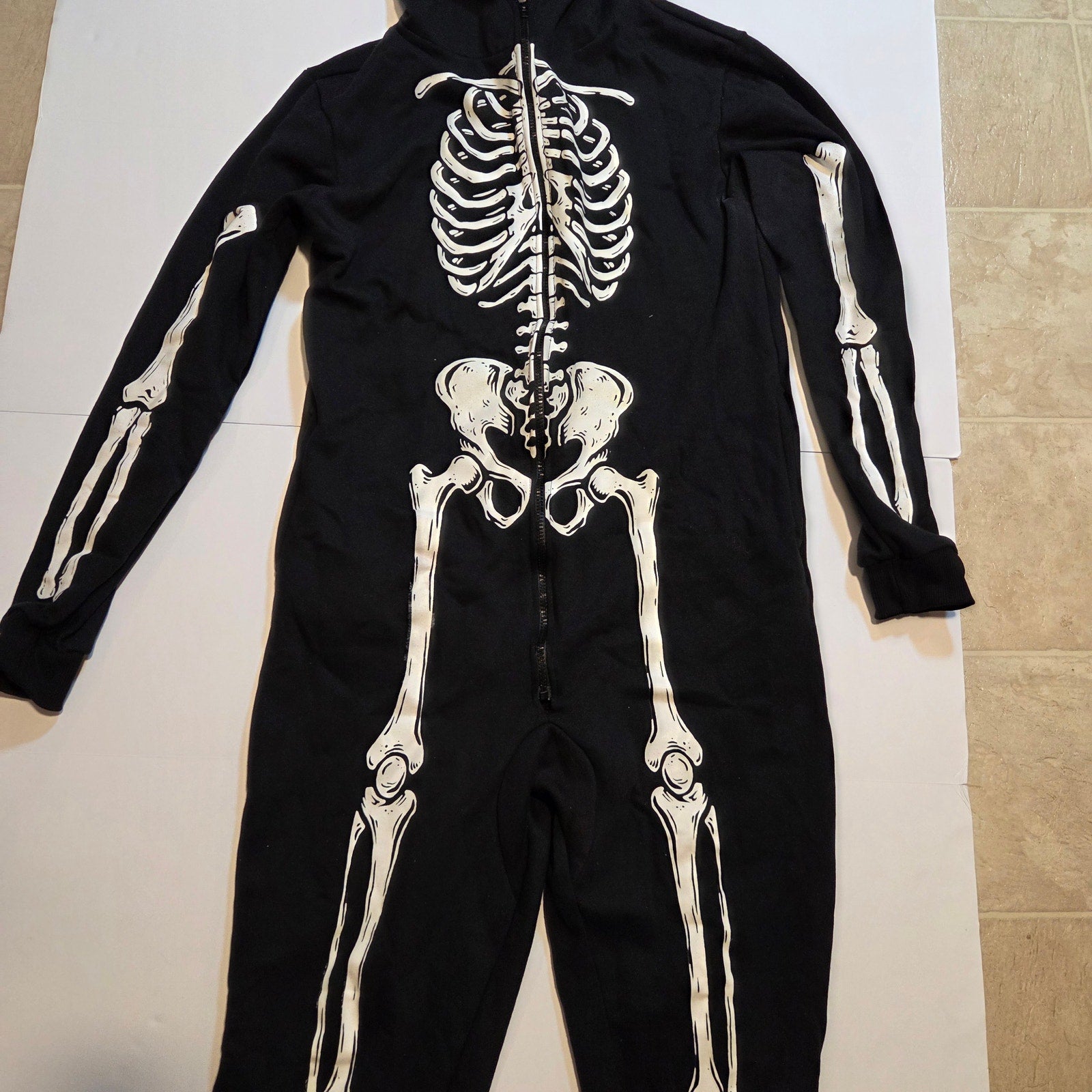 URATOT Women XL Glow in Dark Skeleton Halloween Costume Hooded Full-body Pajama