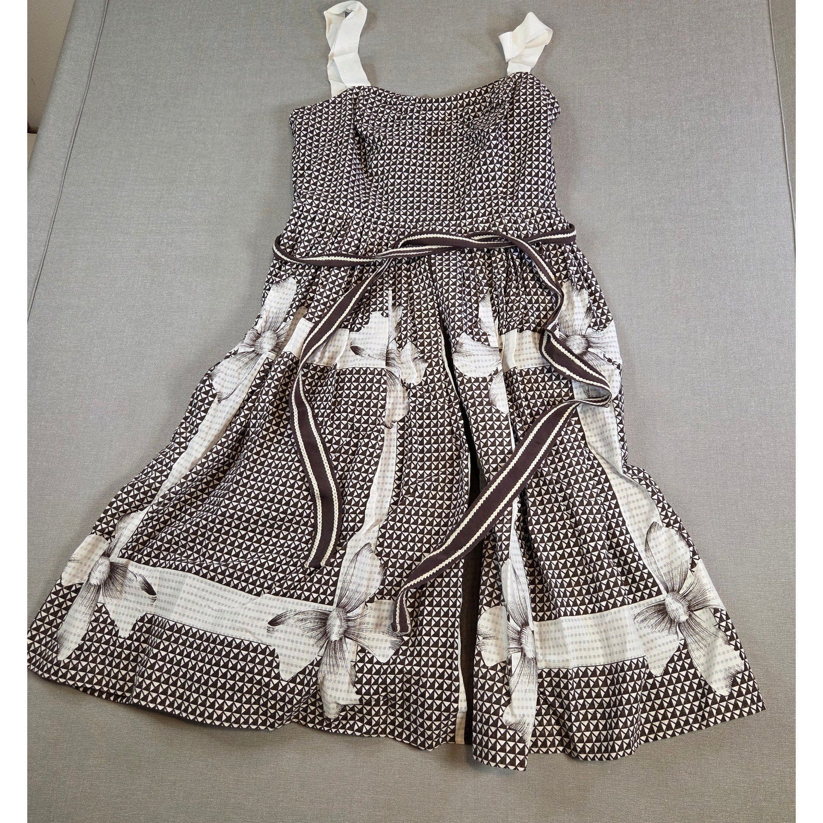 Anthropologie Edme & Esyllte Brown Geometric Cotton Dress Size 4 NWT