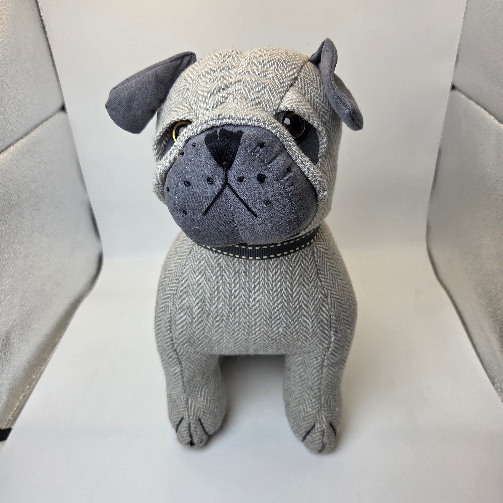 Dora Designs Pug Dog Doorstop Weighted Fabric Herringbone Home Decor 11in