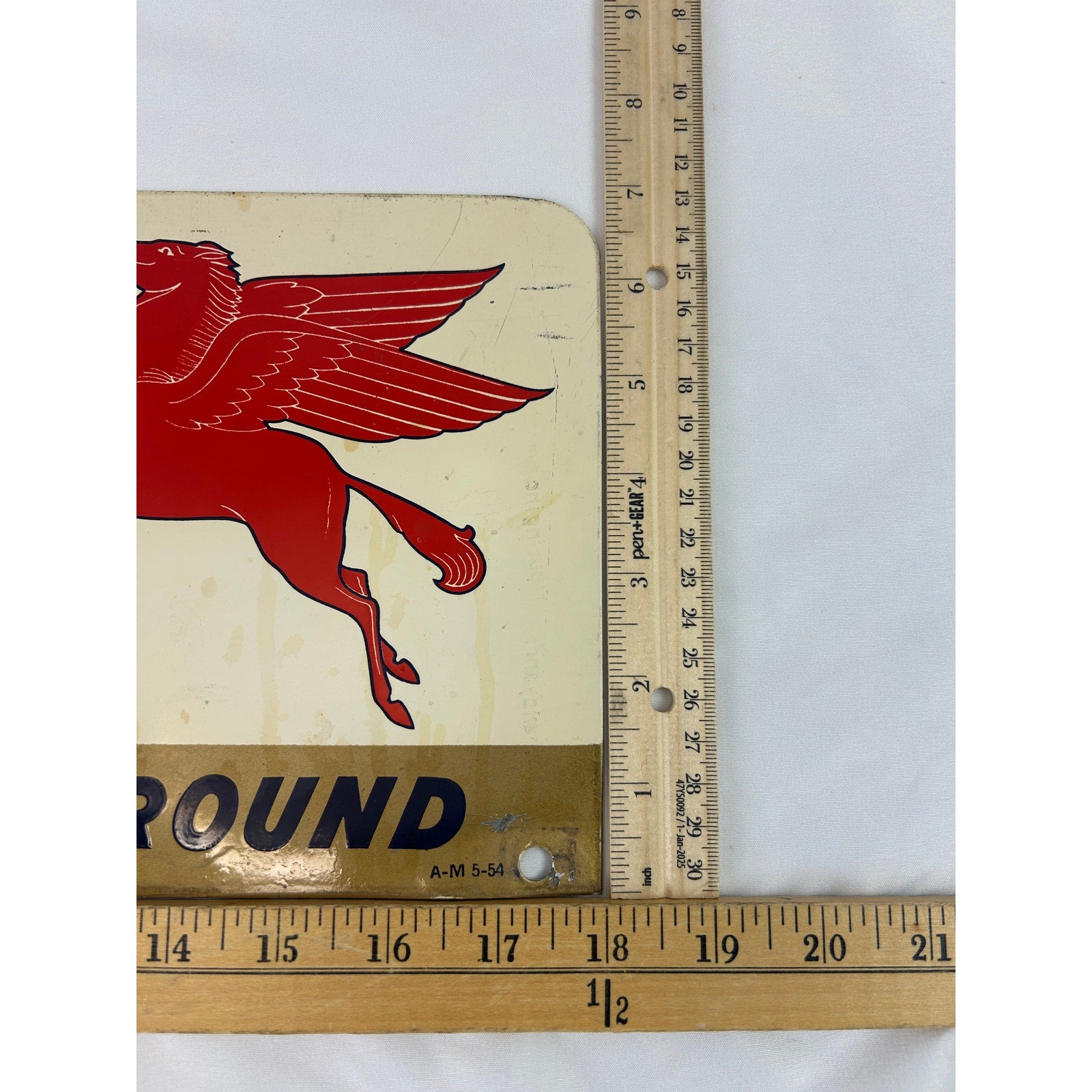 1954 Mobil Oil Special Pegasus Metal Sign TAC Authenticated A-M 5-54 18x10