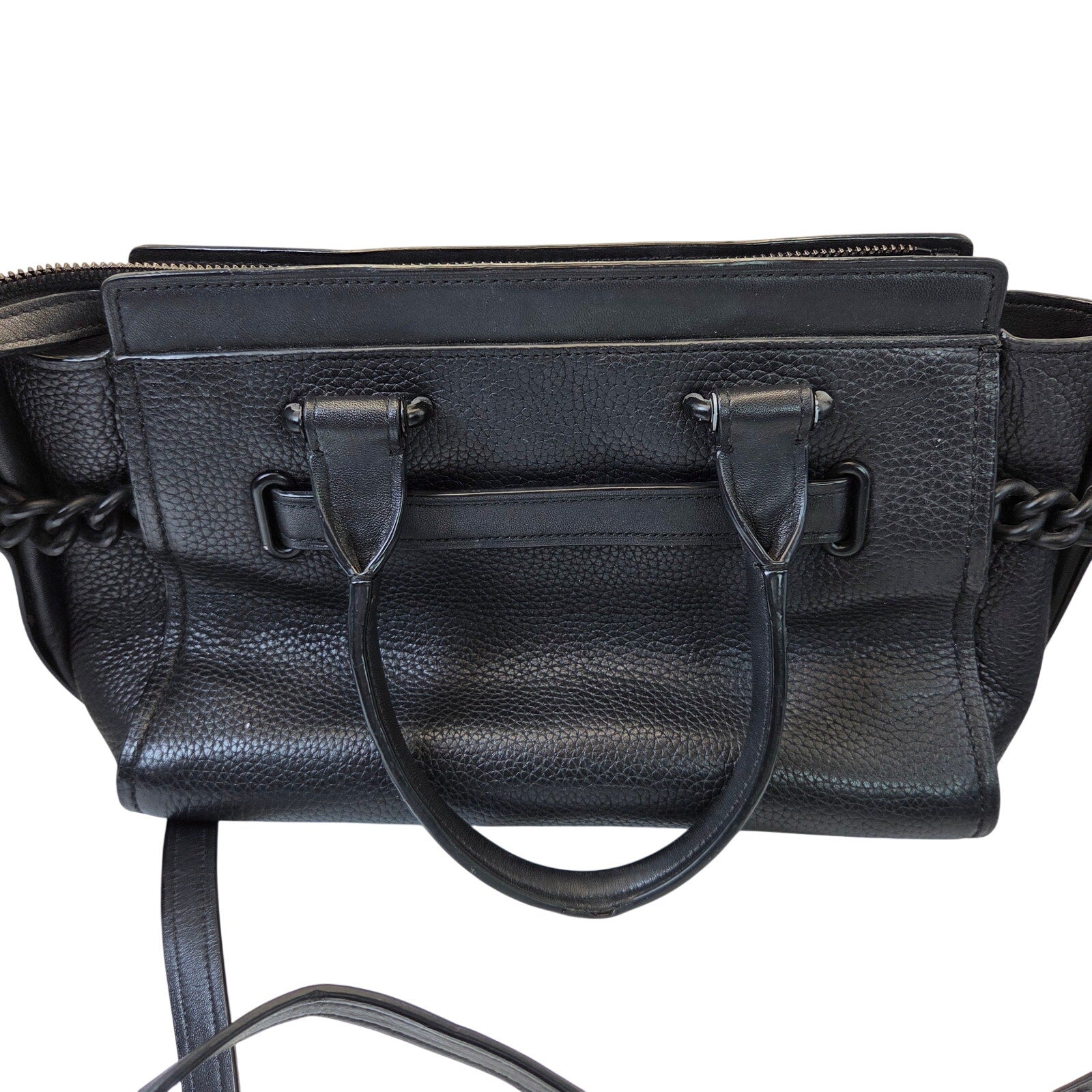 Coach Black Pebbled Leather Shoulder Satchel Tote Bag w/ Chain Detail