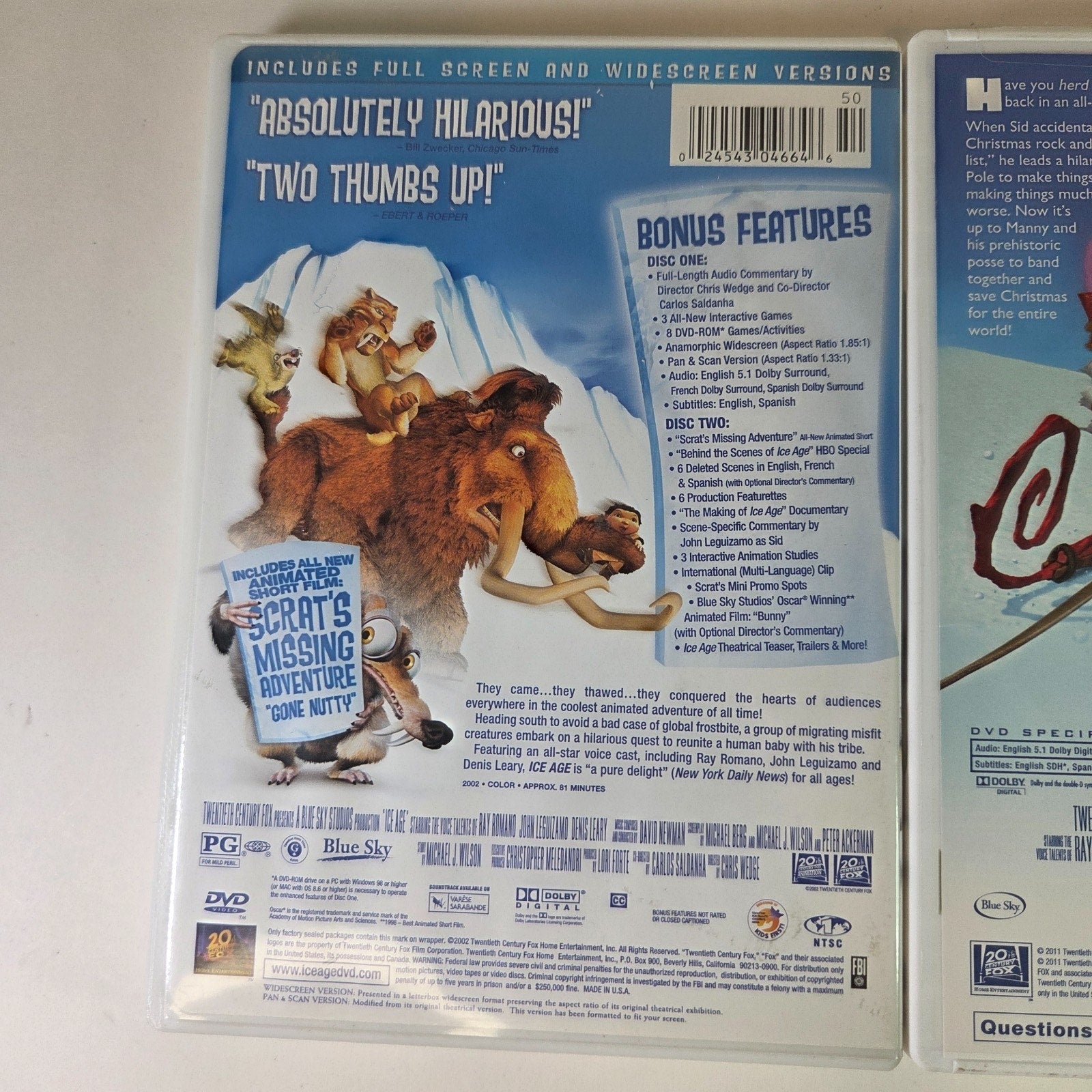 Ice Age & Ice Age a Mammoth Christmas Special DVDs - Lot of 2