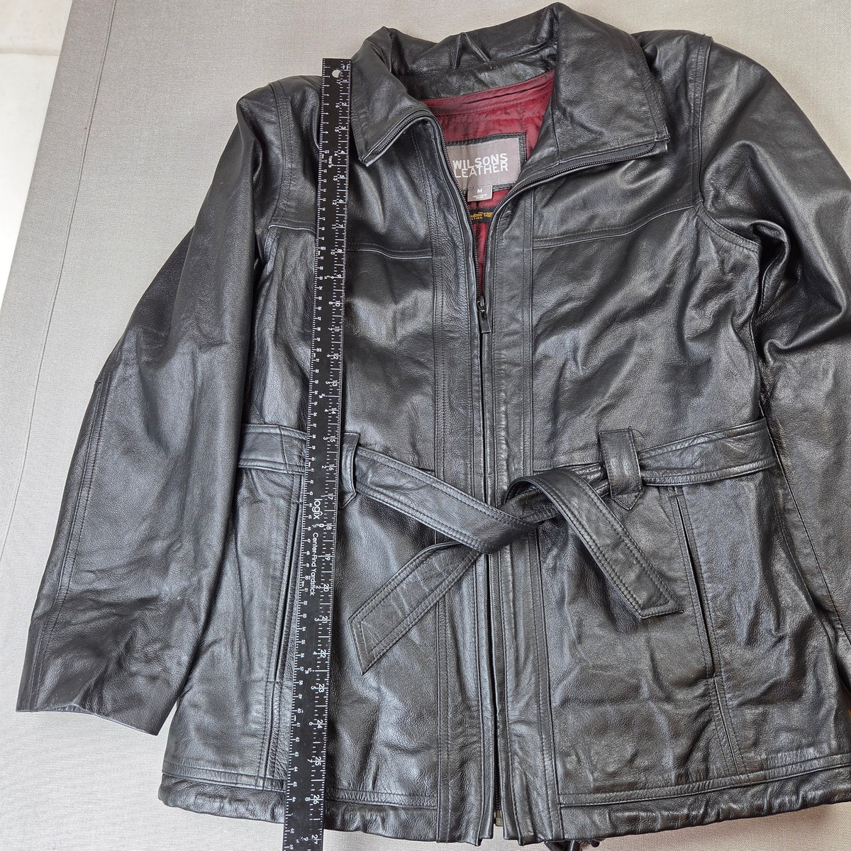 Wilsons Leather Women's M Belted Leather Jacket 3M Thinsulate Black Zip