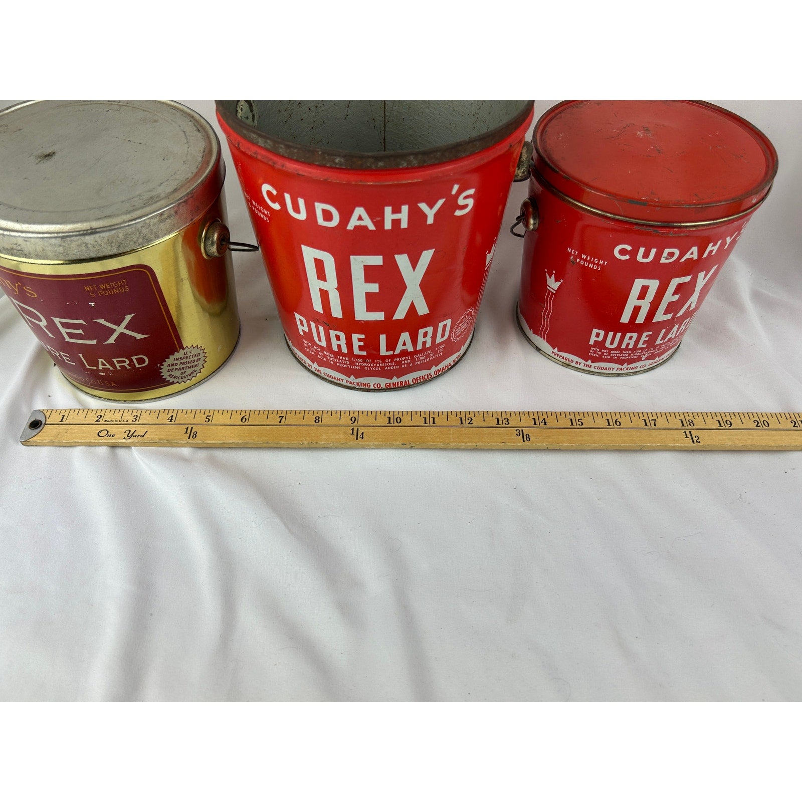 Cudahy’s Rex Pure Lard Vintage Metal Container Tin Bucket Lot of 3- 4, 5 & 8 lb.