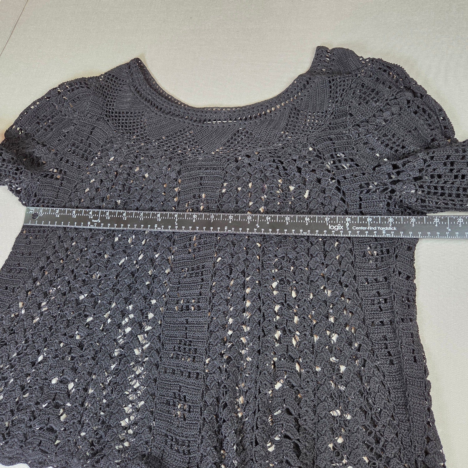 Peruvian Connection Crochet Open Knit Pima Cotton Sweater XL Peru Boho
