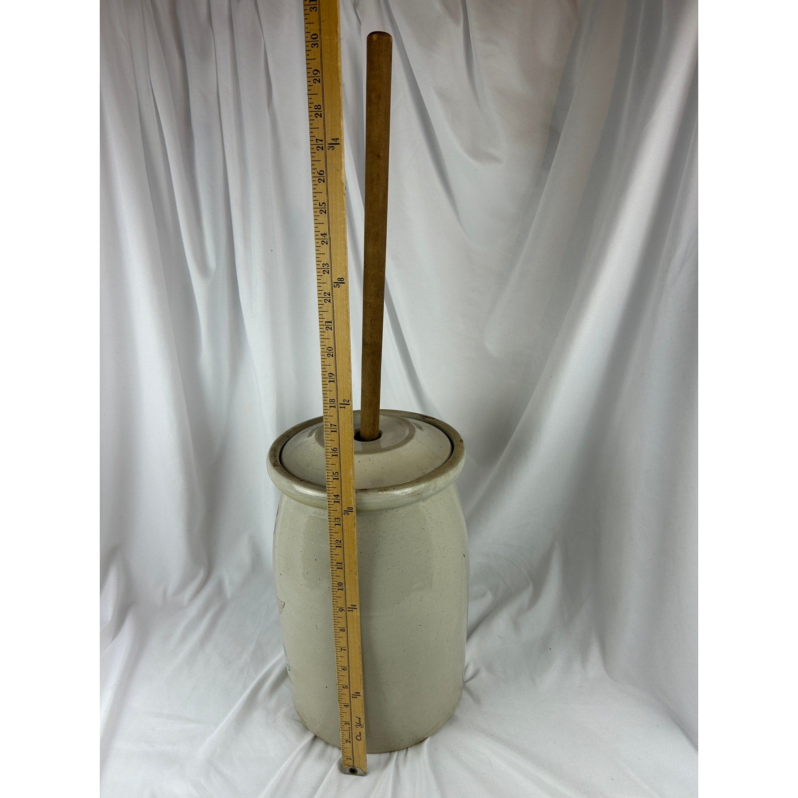Antique Red Wing 3 Gallon Stoneware Butter Churn Crock w Lid & Wooden Dasher