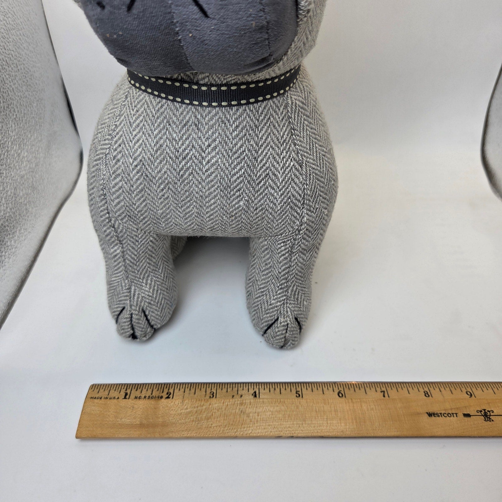 Dora Designs Pug Dog Doorstop Weighted Fabric Herringbone Home Decor 11in