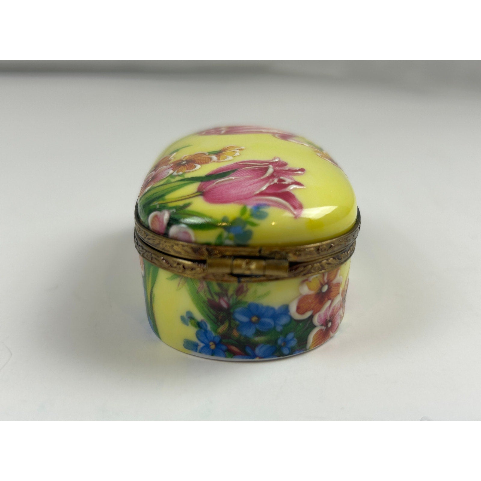 Rochard Limoges France Trinket Box Raised Floral Hand Painted Yellow Oval