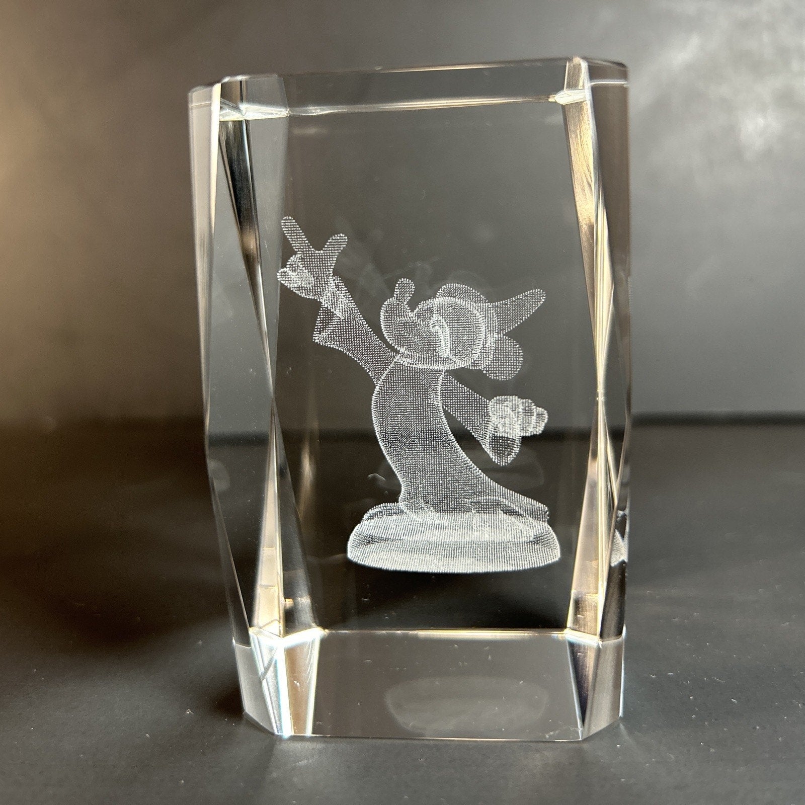 Wizard Mickey Mouse 3d Etched Disney Crystal Glass 3"x2" Paper Weight