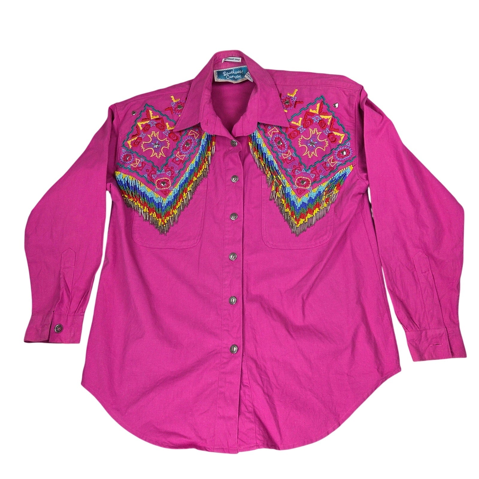 Southwest Canyon 1992 Beaded Fringe Western Shirt Womens S Hong Kong Vintage