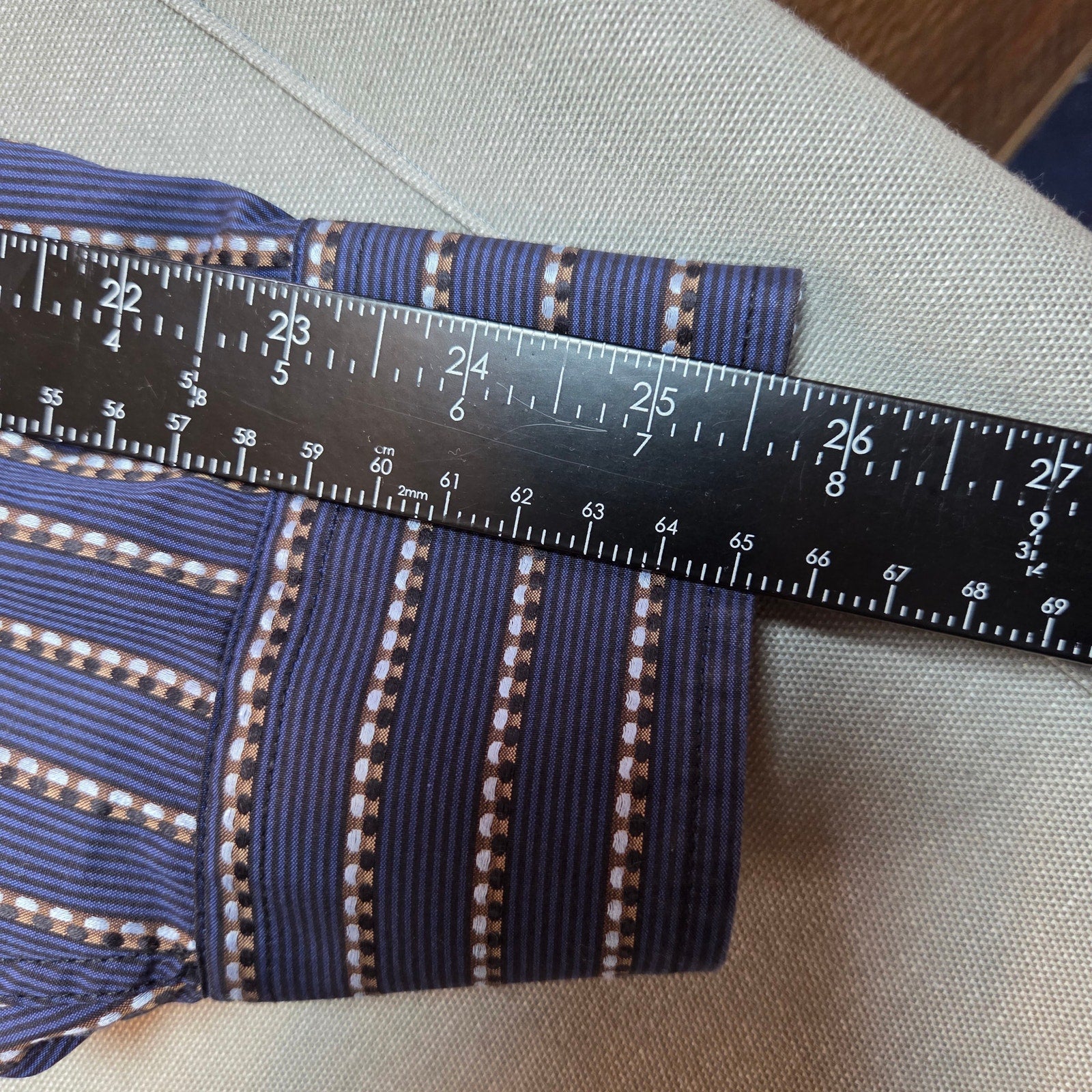 Bugatchi Uomo XL Stripe Button Down Shirt Blue Contrast Cuff Cotton Dress