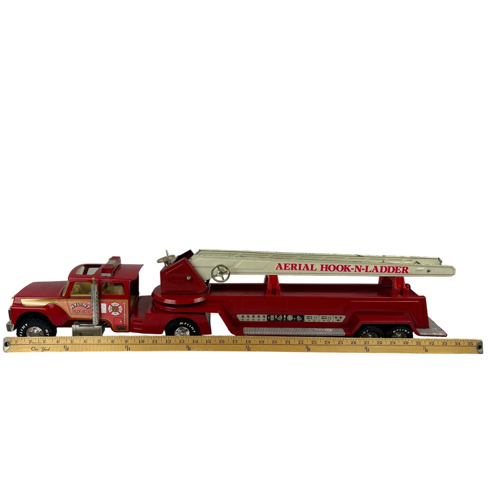 1960's Nylint Fire Dept Hook N Ladder Truck Vintage Pressed Steel 34 Inch