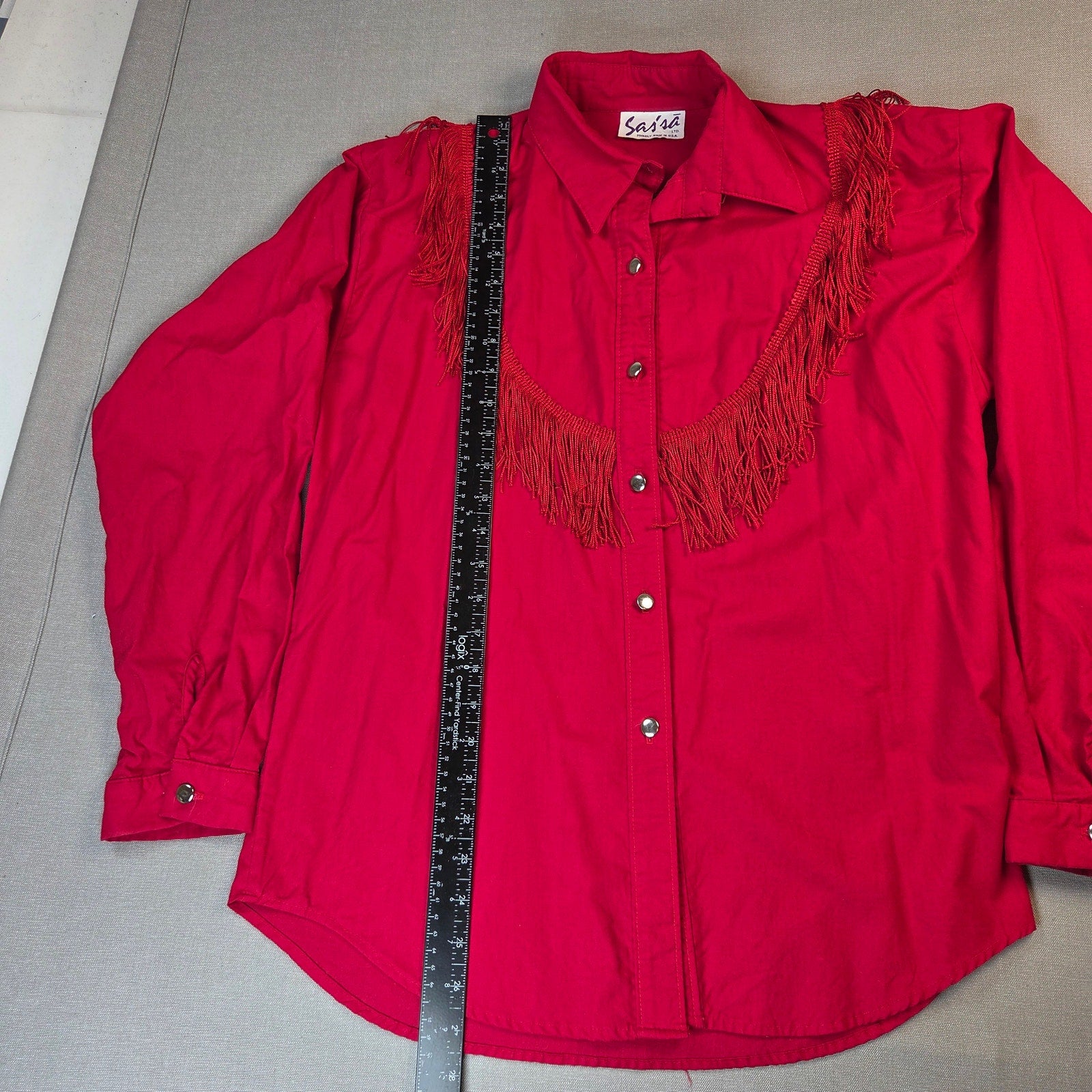 Sas'sa LTD Vintage Western Fringe Button Front Shirt USA Made Womens Red