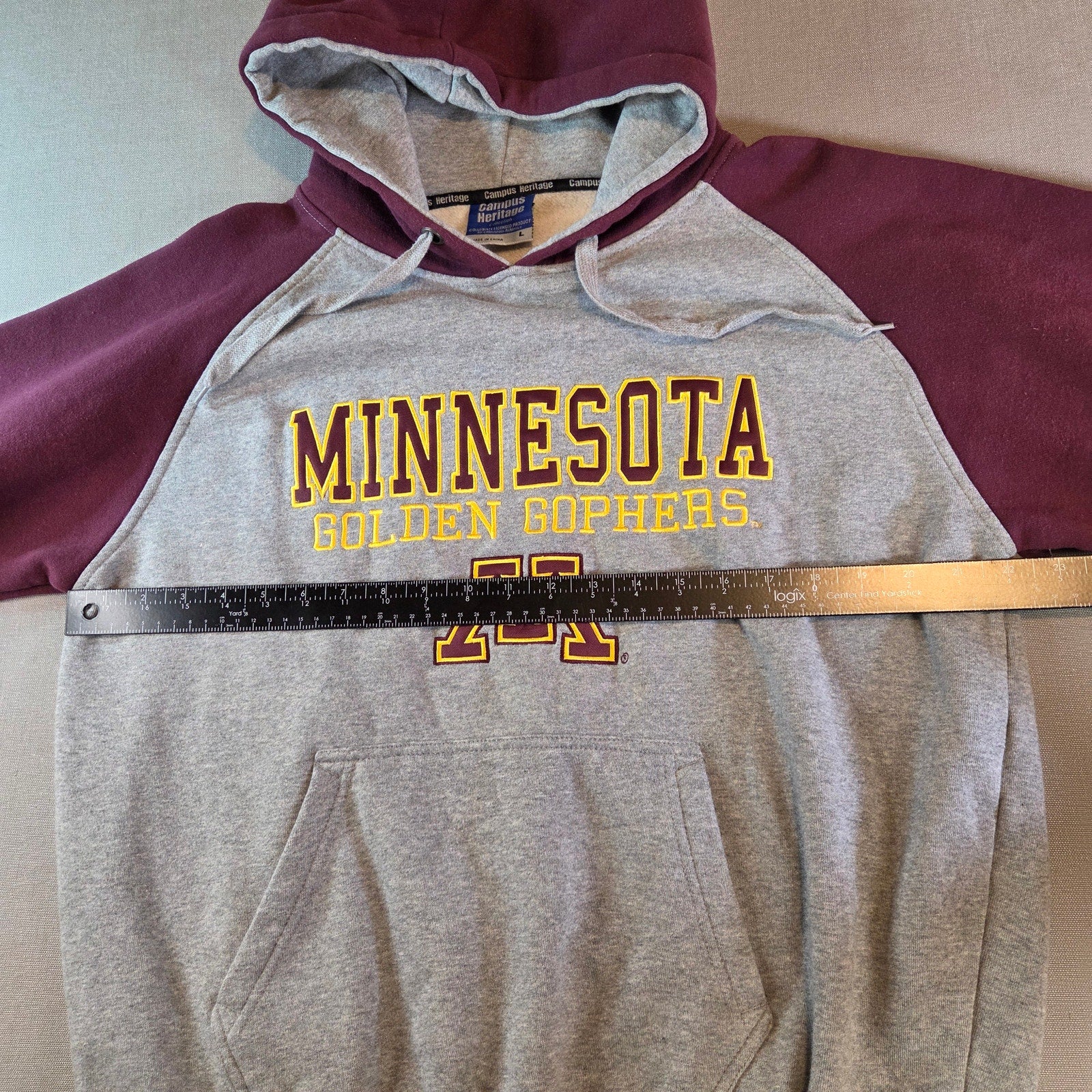 Minnesota Golden Gophers Hoodie Campus Heritage Gray Maroon Size L Pullover