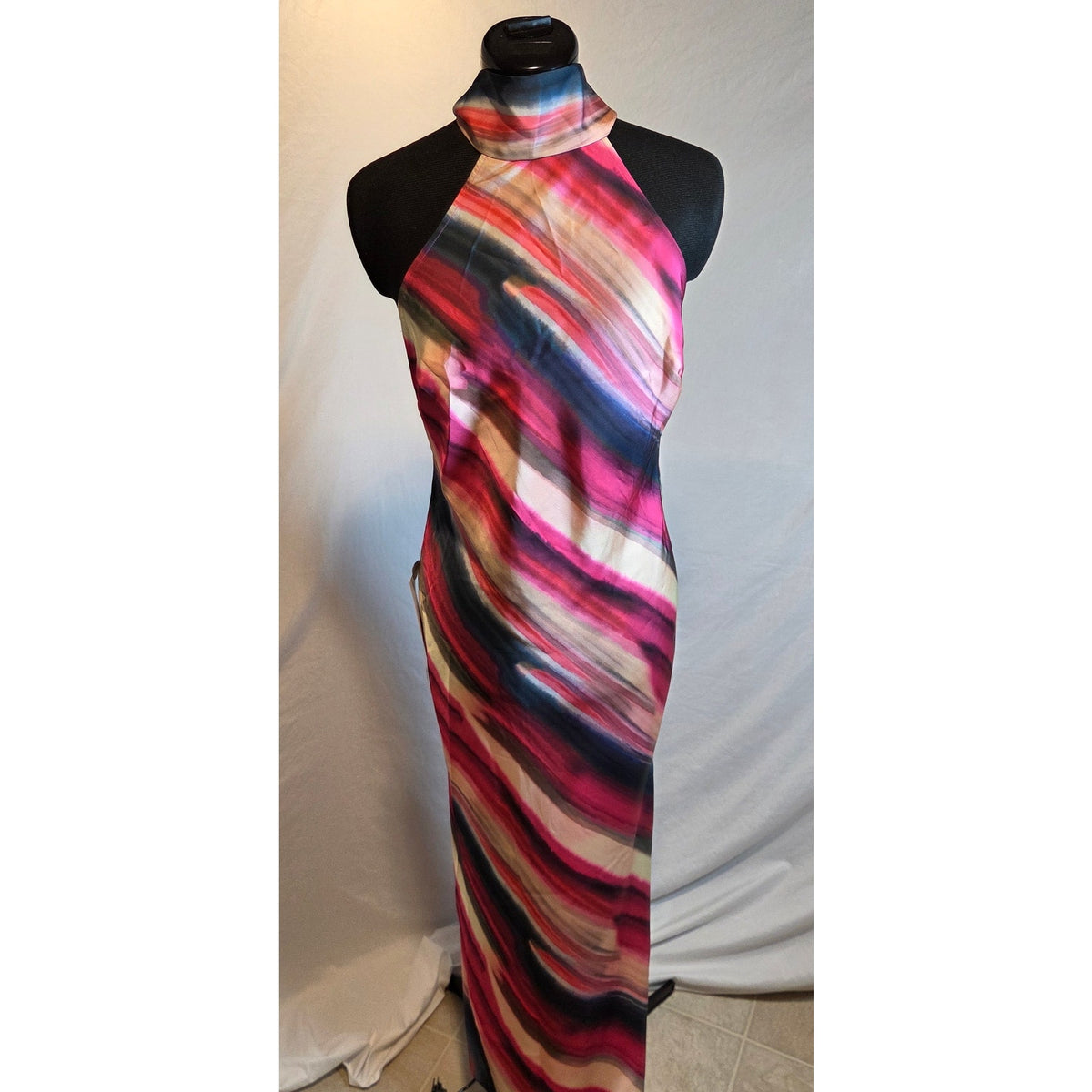 Club L London Melanie Maxi Dress UK 10 US 6 Striped Halter Open Back NWT