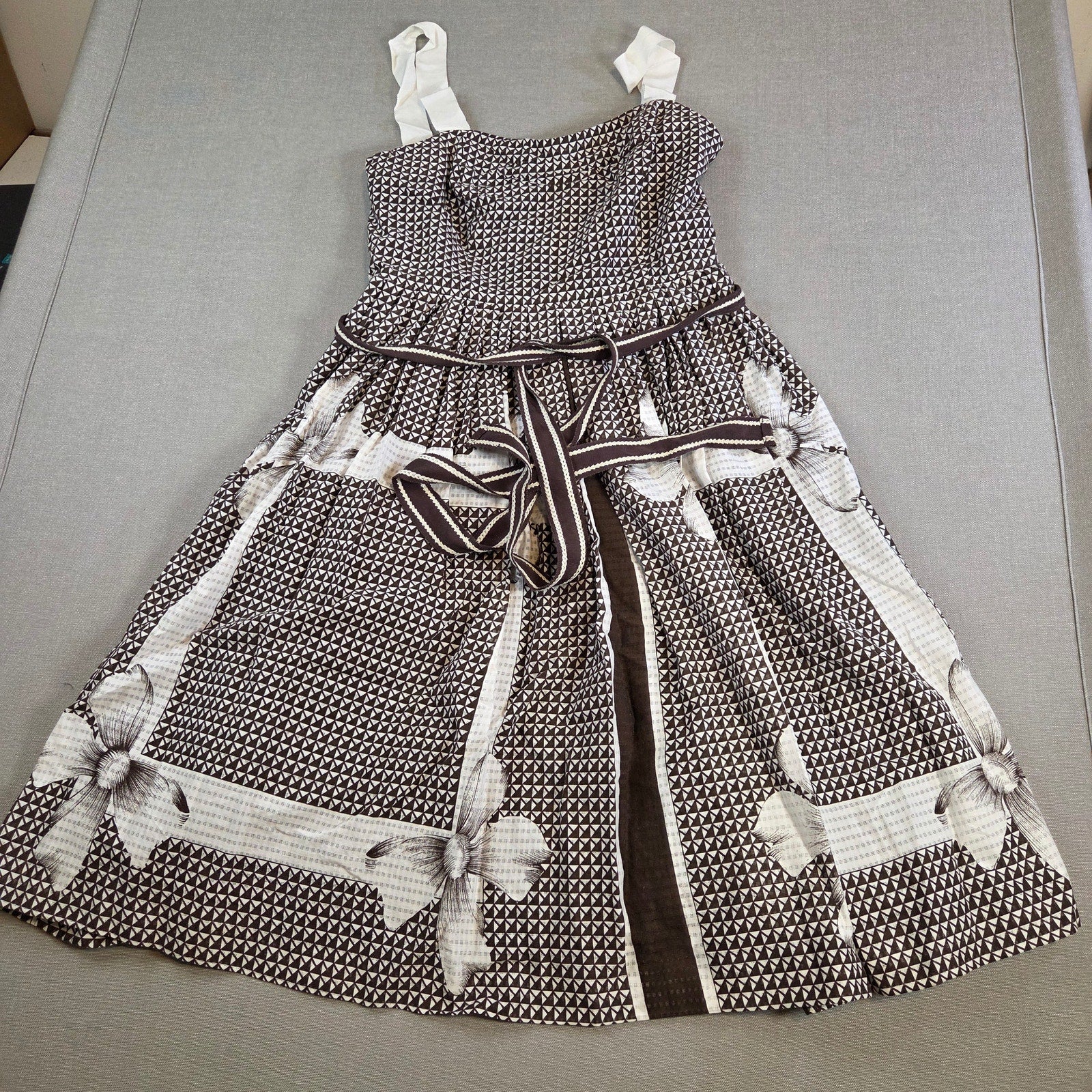 Anthropologie Edme & Esyllte Brown Geometric Cotton Dress Size 4 NWT