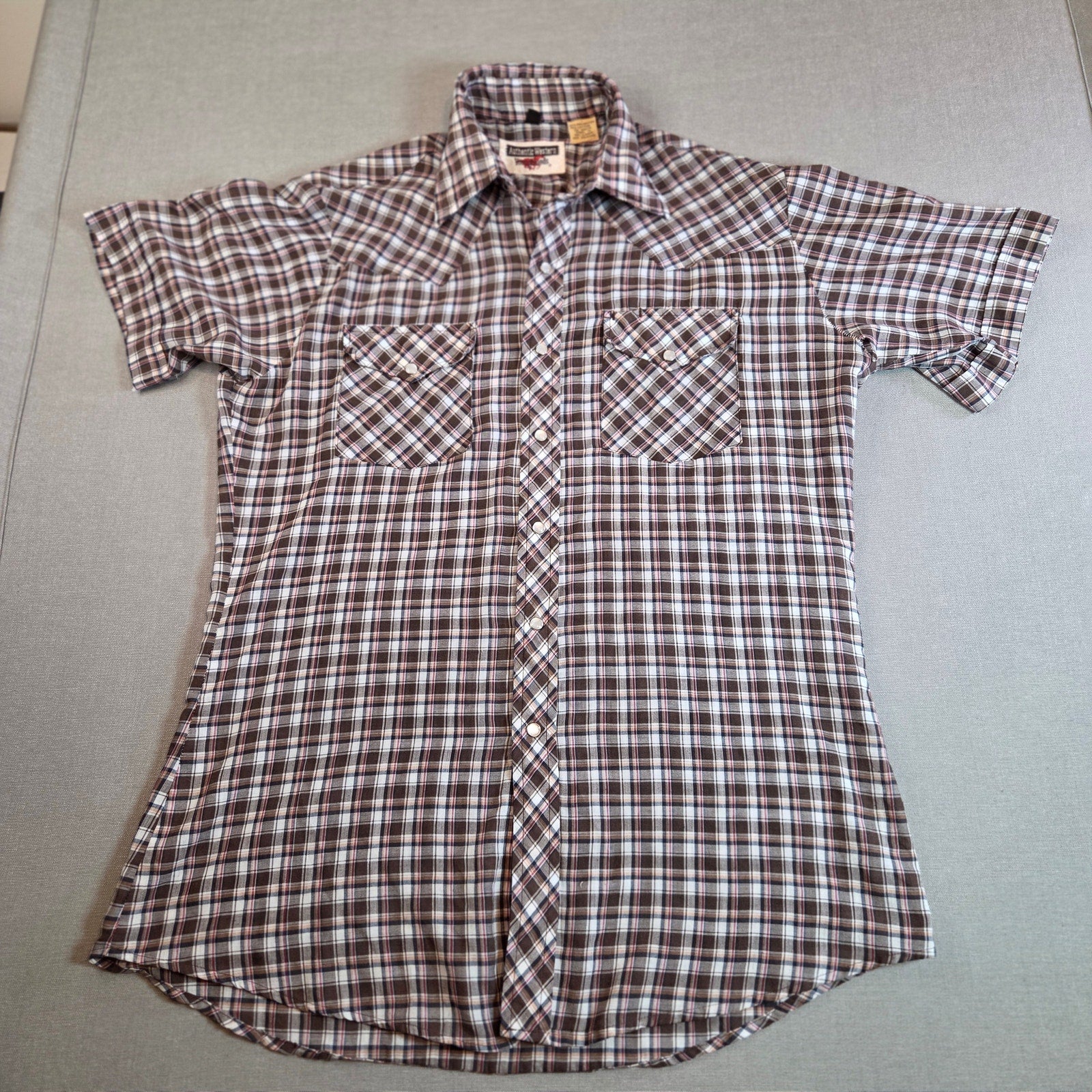 Vintage Youngbloods Western Pearl Snap Plaid Shirt Brown Tan Red Size M