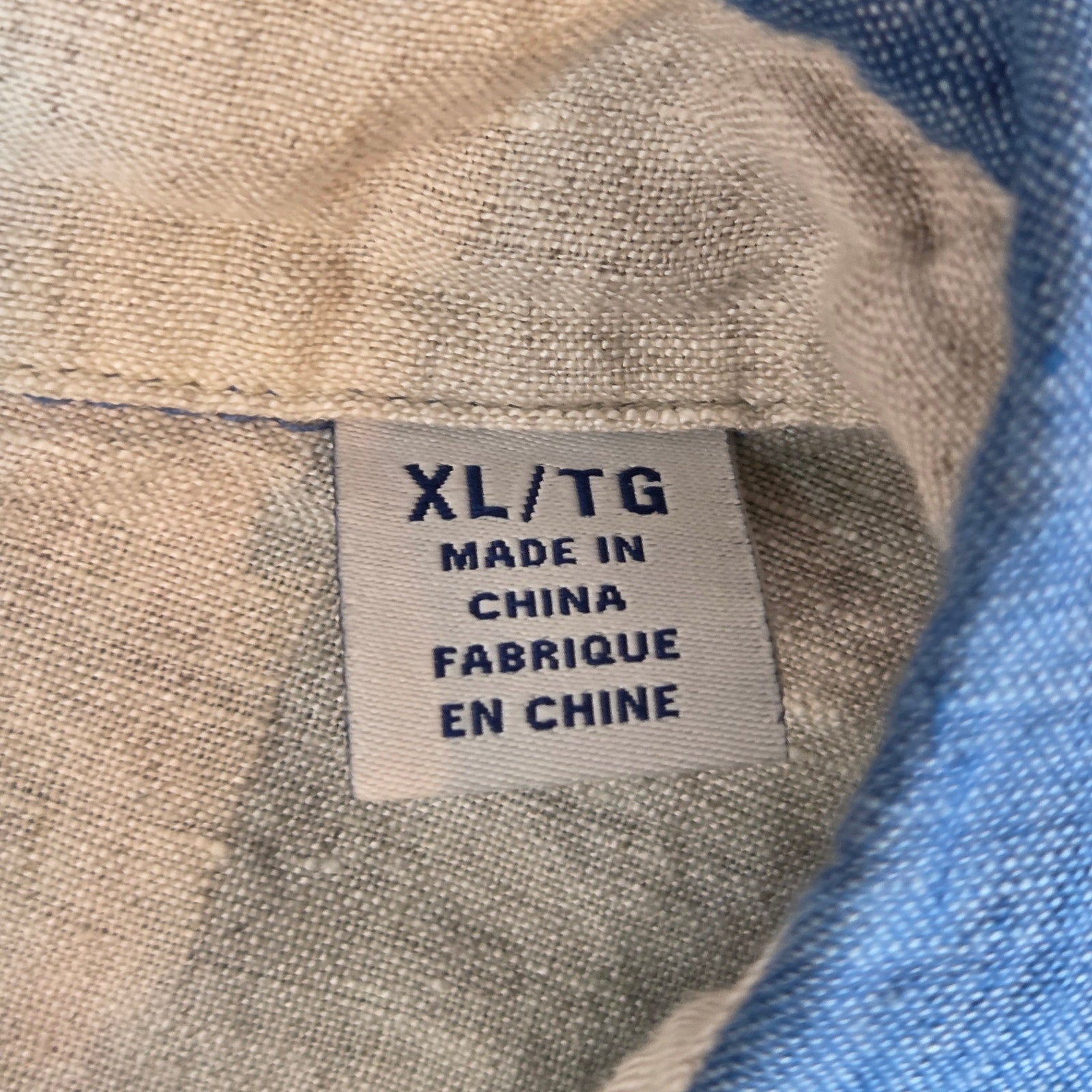 Tommy Bahama Linen Plaid Shirt XL Blue Button Up Marlin Logo Long Sleeve