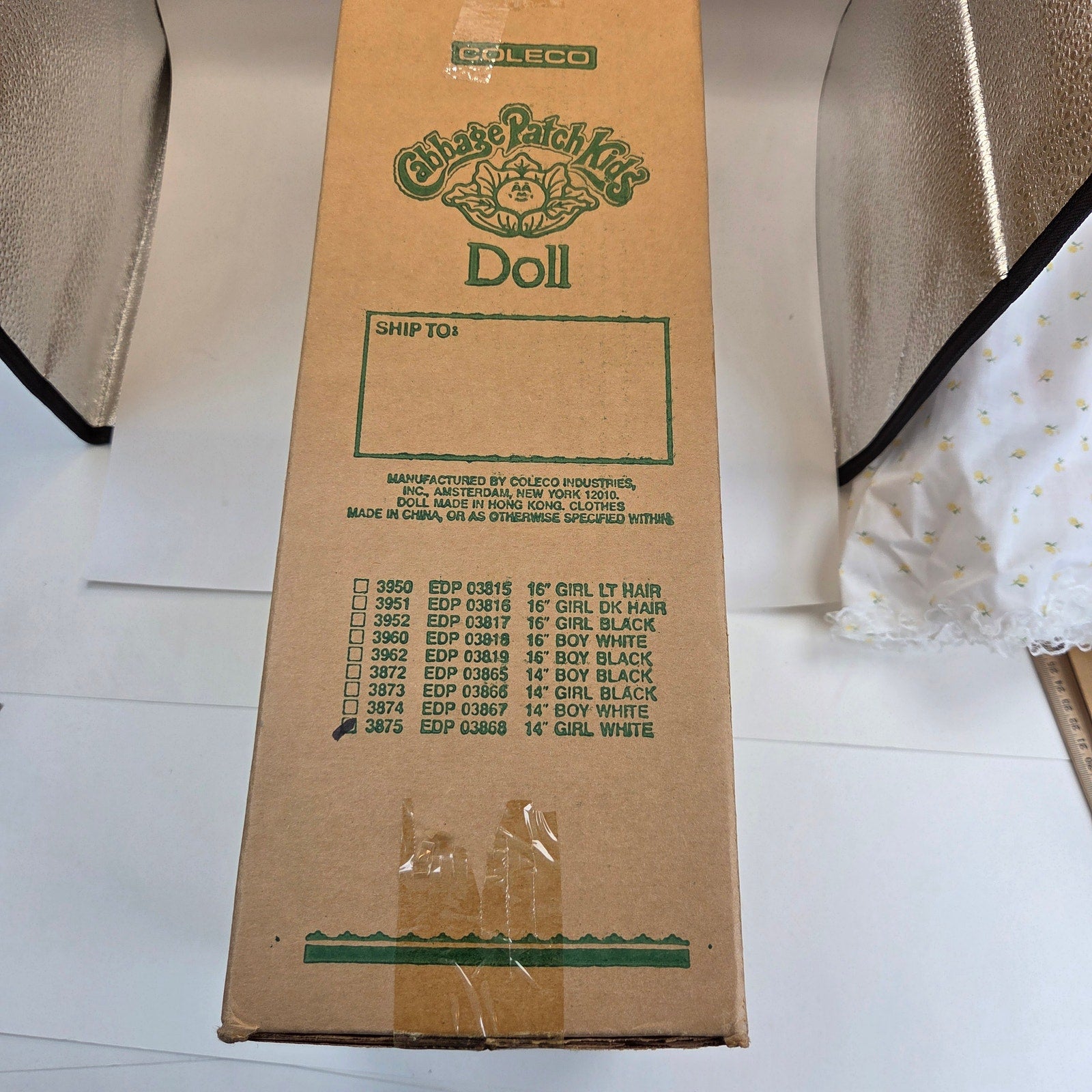 1984 Coleco Cabbage Patch Kids 14" Preemie Girl Doll Box Receipt Hong Kong