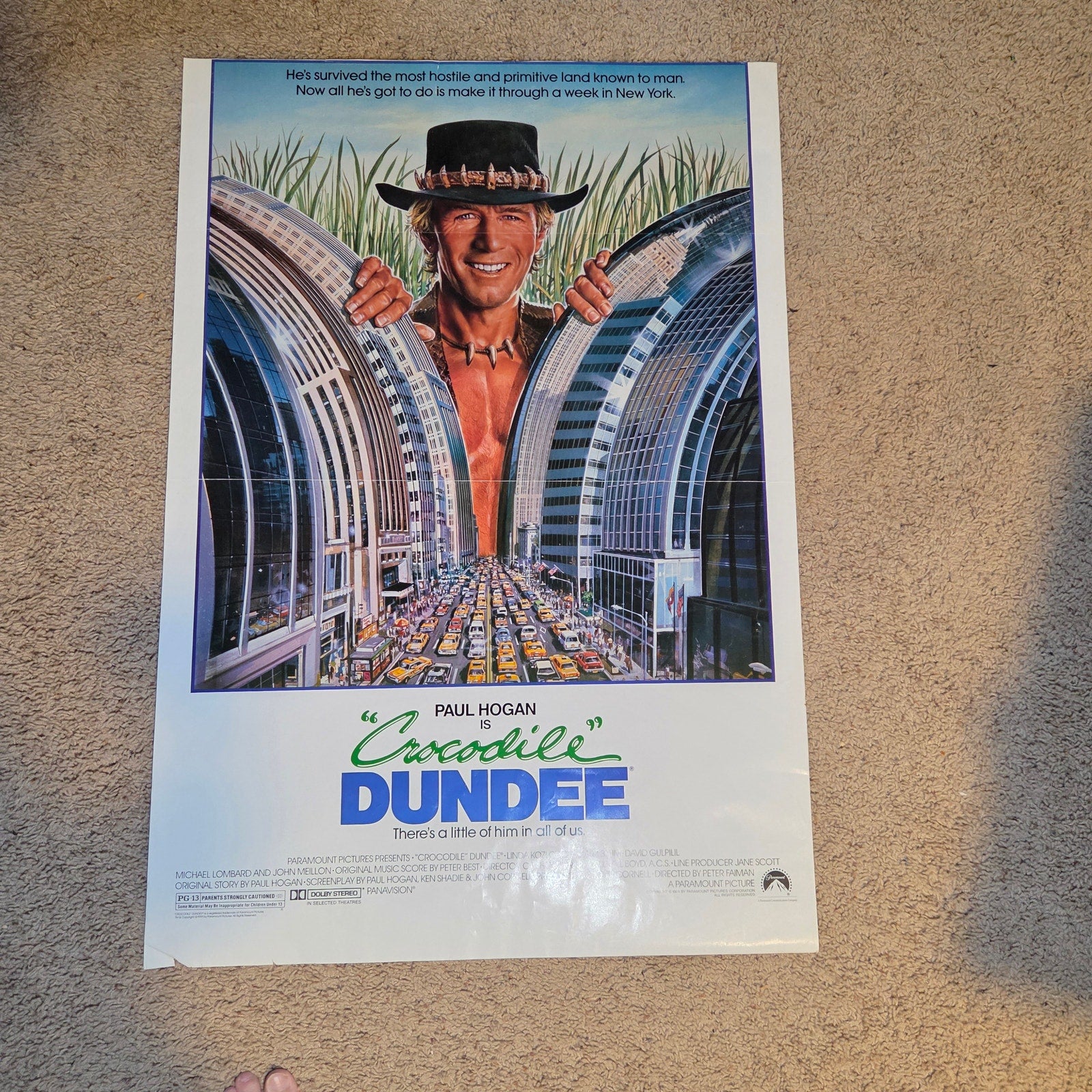 Original 1986 Crocodile Dundee Movie Poster One Sheet Paul Hogan 27x39